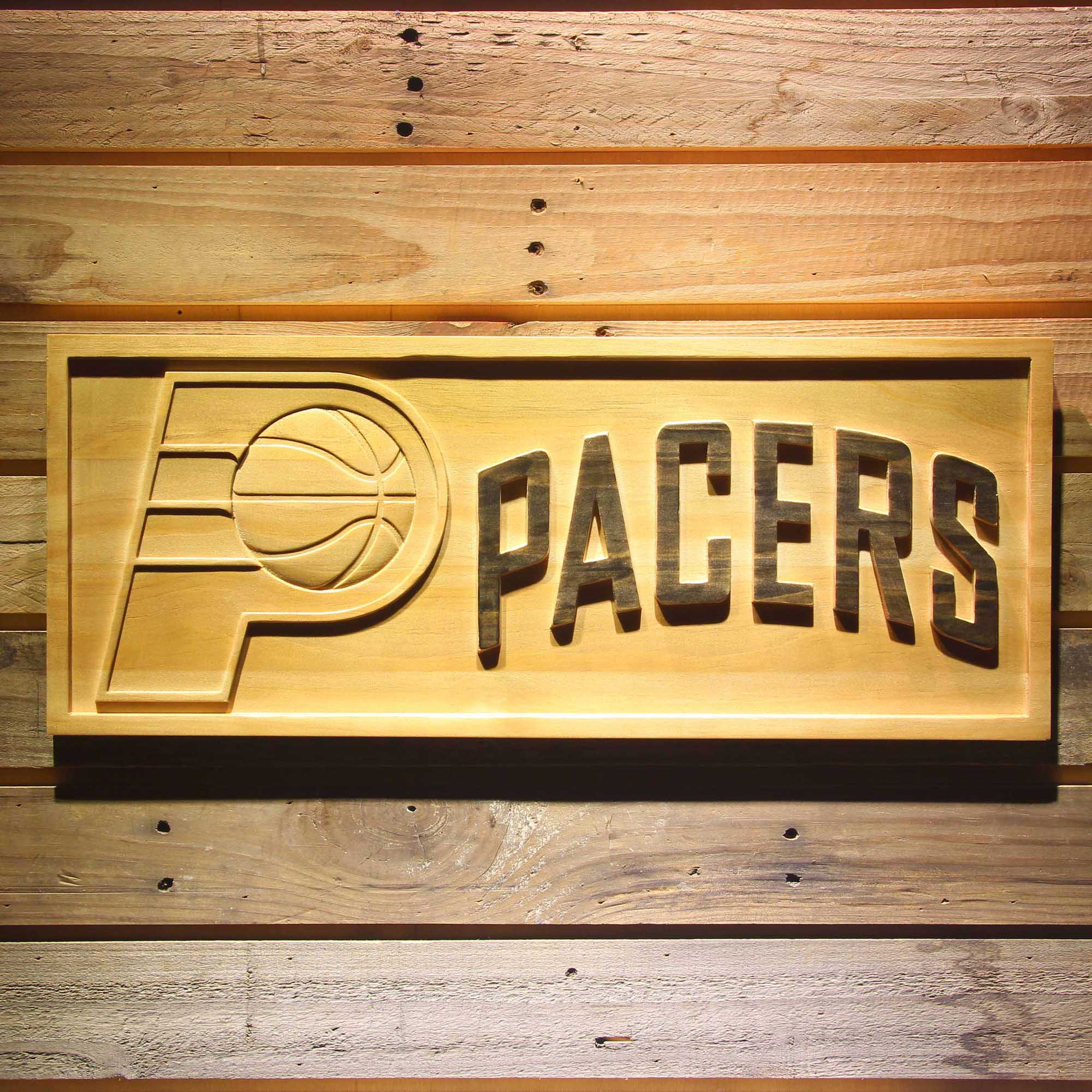 Indiana Pacers Primary  3D Solid Wooden Craving Sign