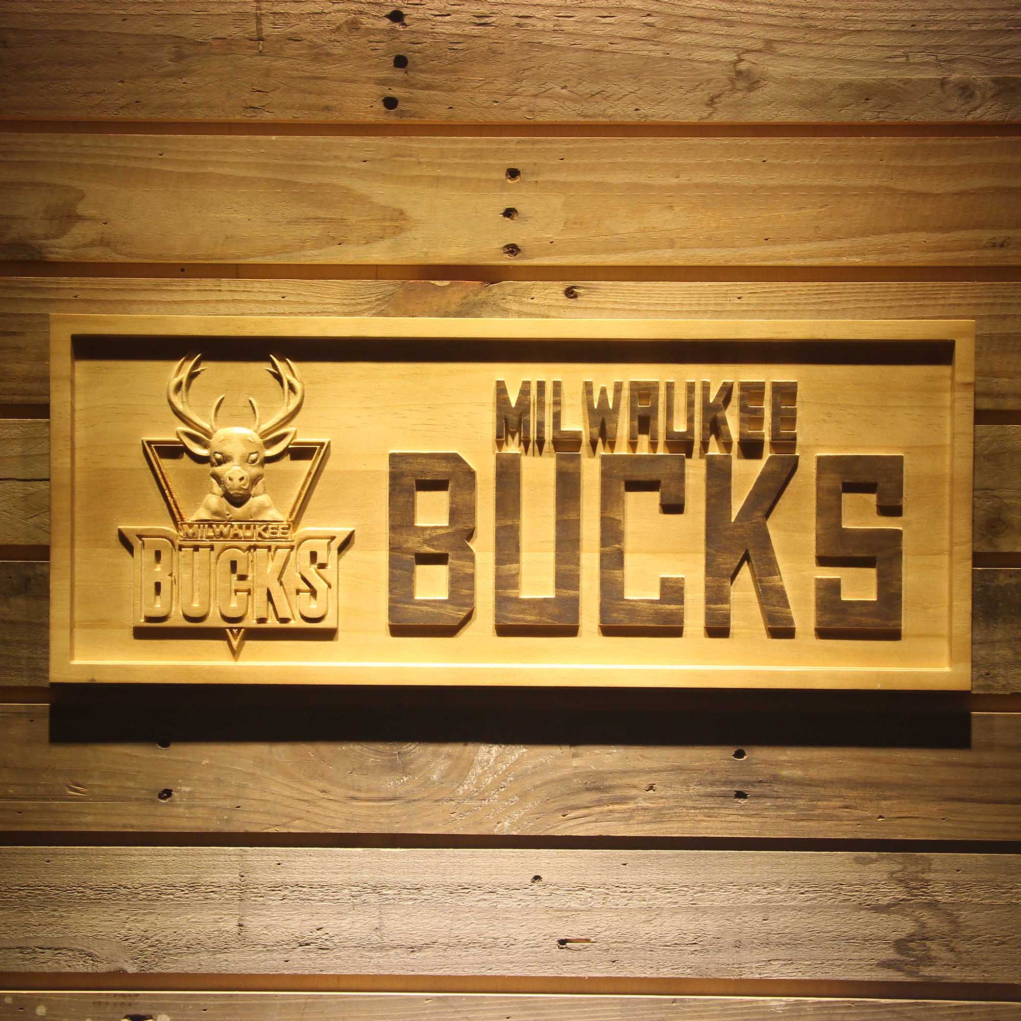 Milwaukee Bucks  3D Solid Wooden Craving Sign