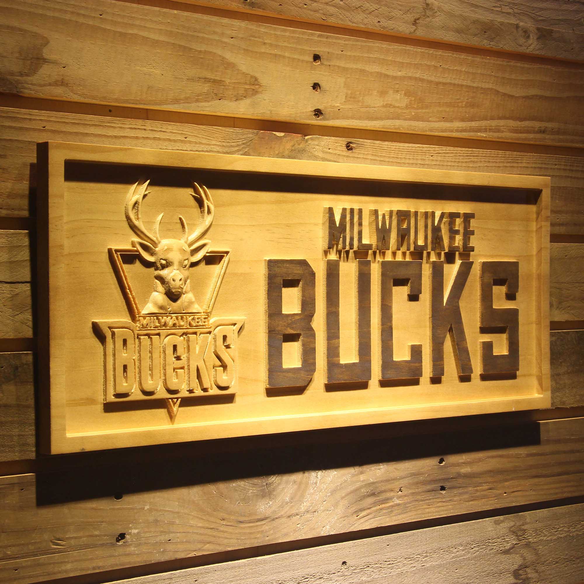 Milwaukee Bucks  3D Solid Wooden Craving Sign