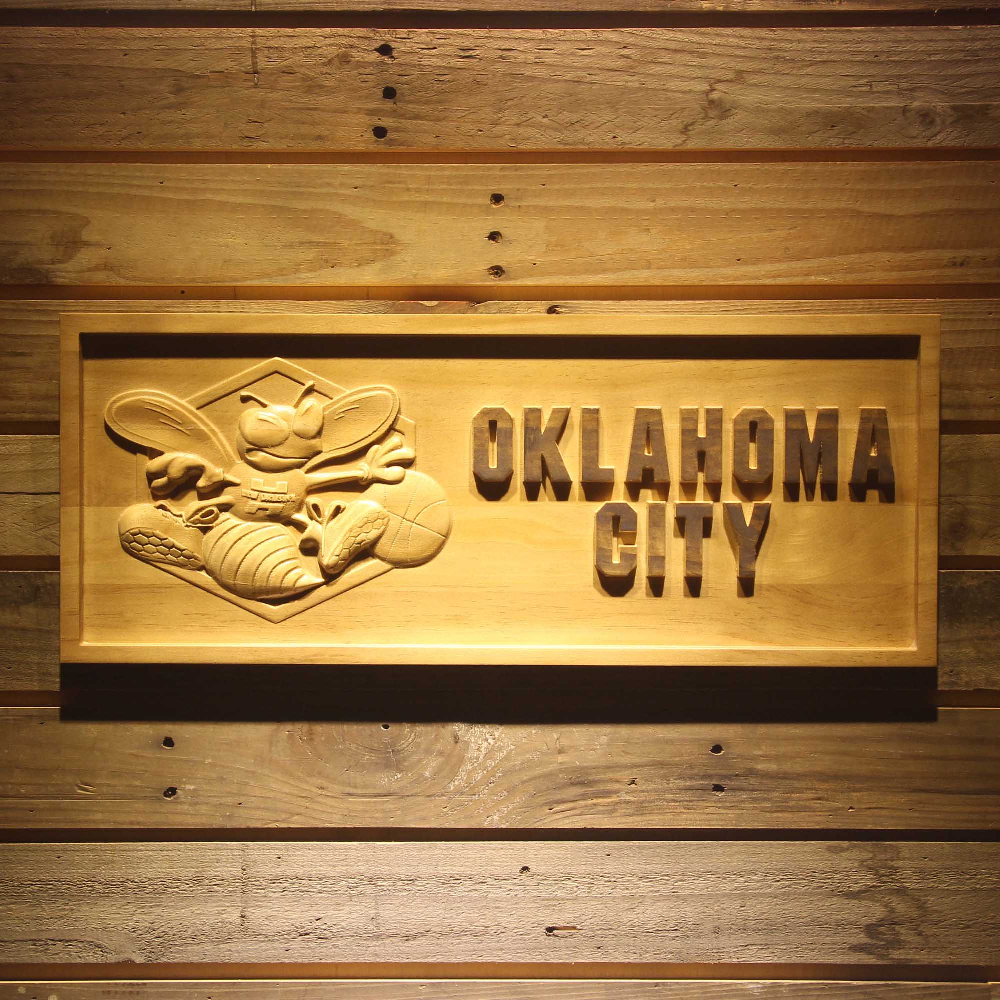 Oklahoma City Hornets  3D Solid Wooden Craving Sign