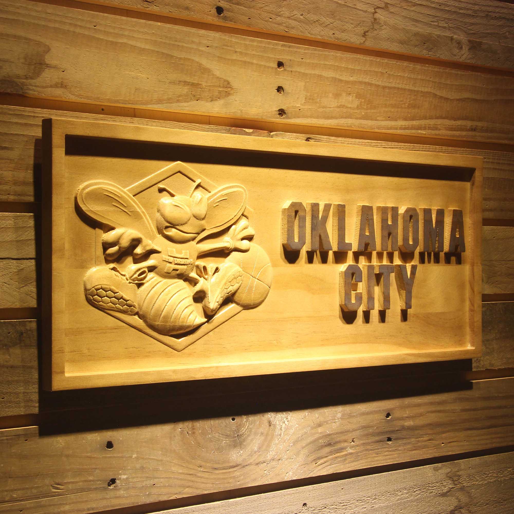 Oklahoma City Hornets  3D Solid Wooden Craving Sign