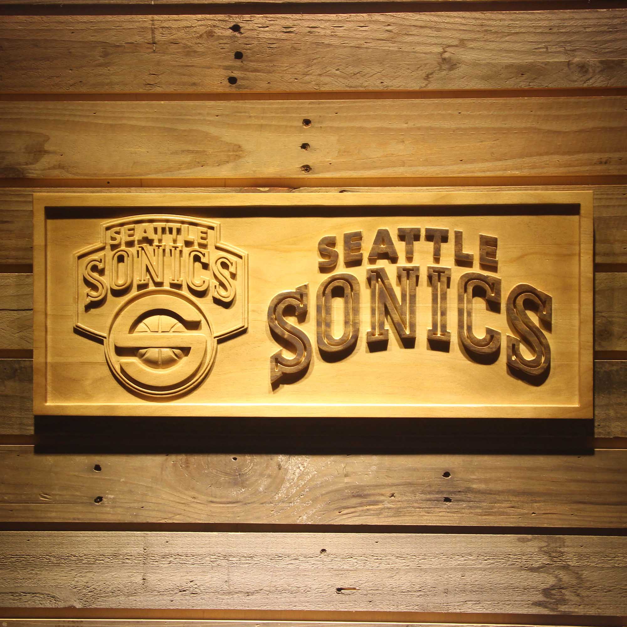 Seattle Supersonics  3D Solid Wooden Craving Sign