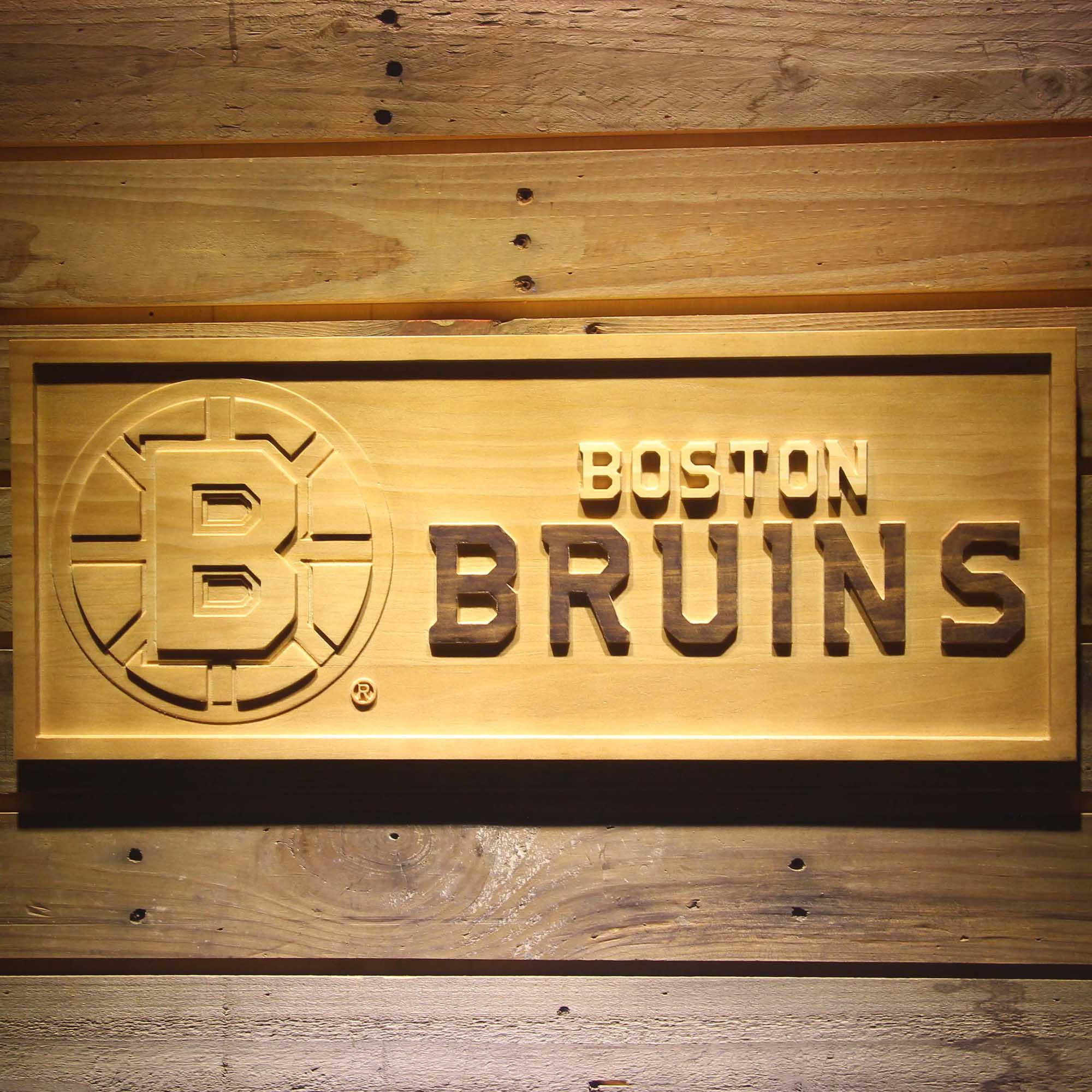 Boston Bruins 3D Solid Wooden Craving Sign