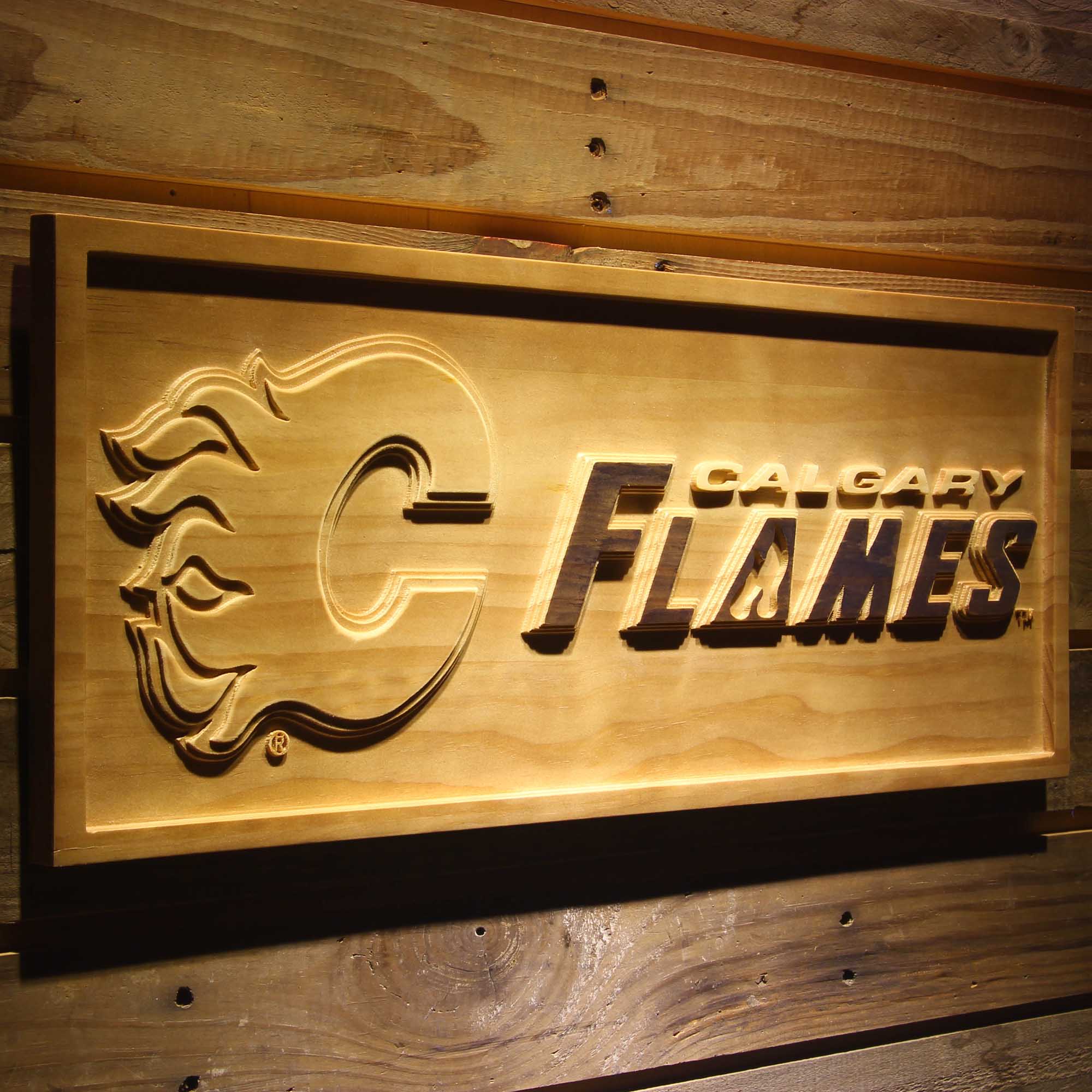 Calgary Flames 3D Solid Wooden Craving Sign