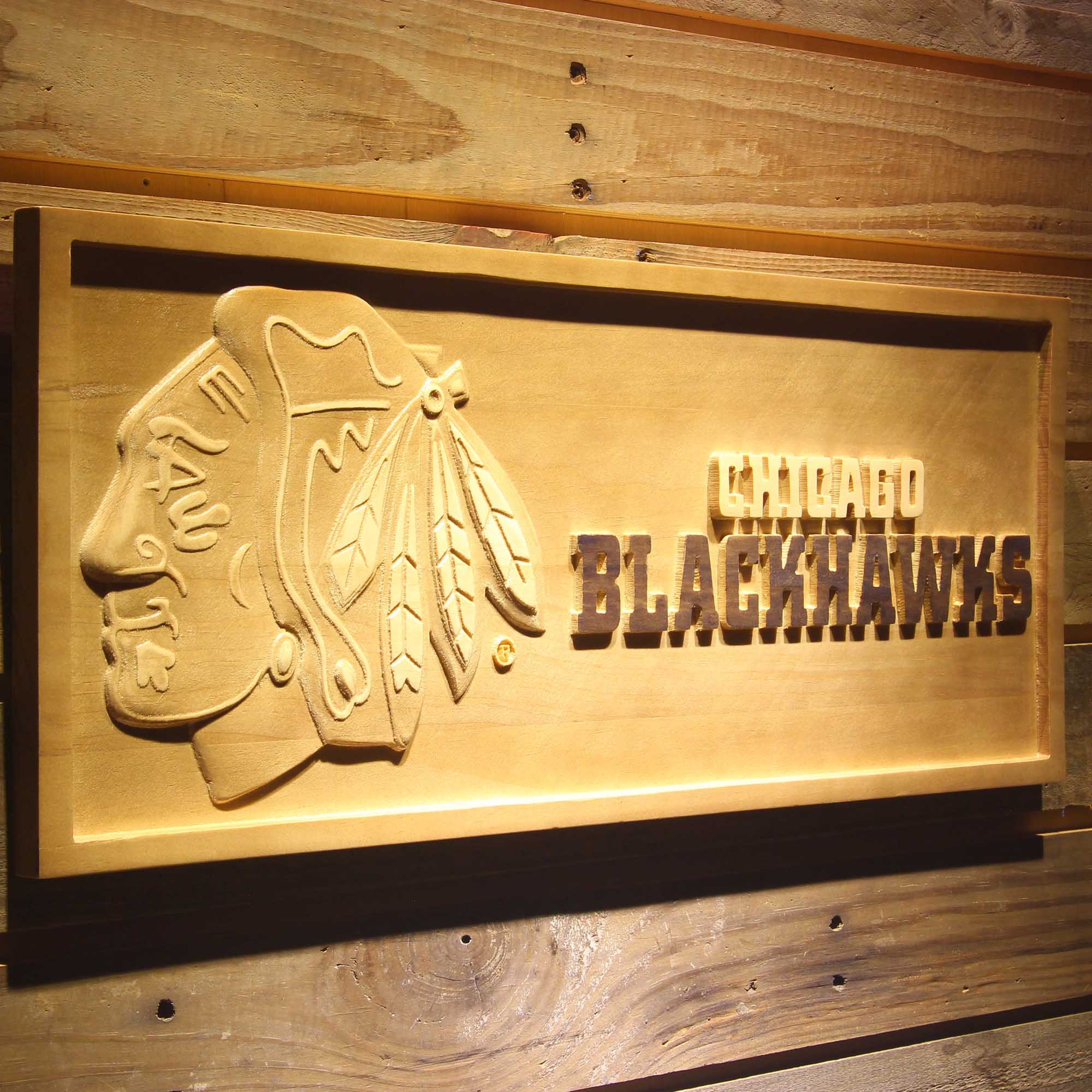 Chicago Blackhawks 3D Solid Wooden Craving Sign