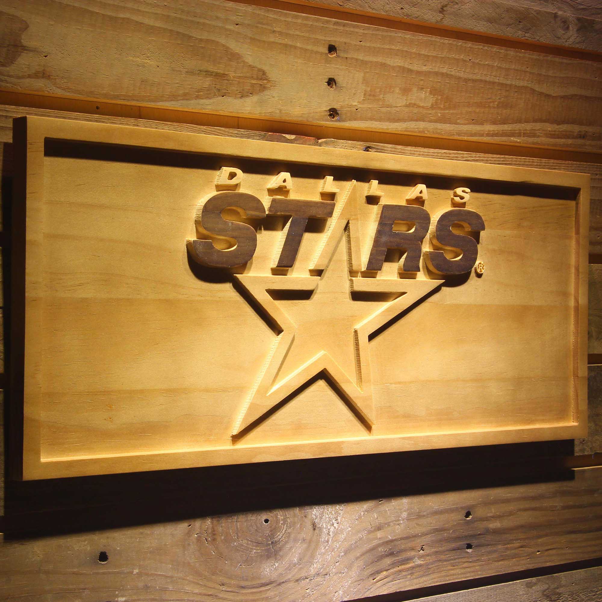 Dallas Stars 3D Solid Wooden Craving Sign