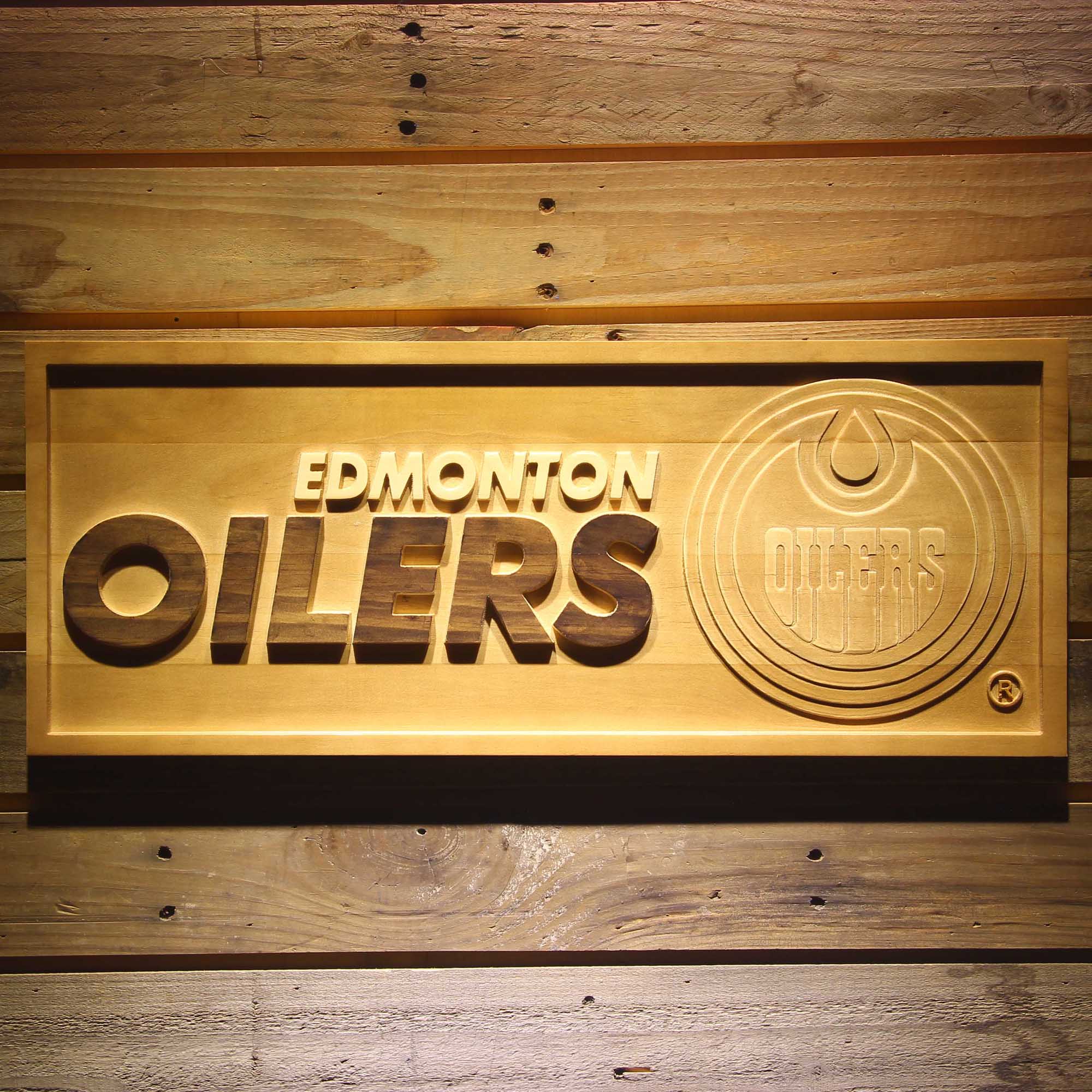 Edmonton Oilers 3D Solid Wooden Craving Sign