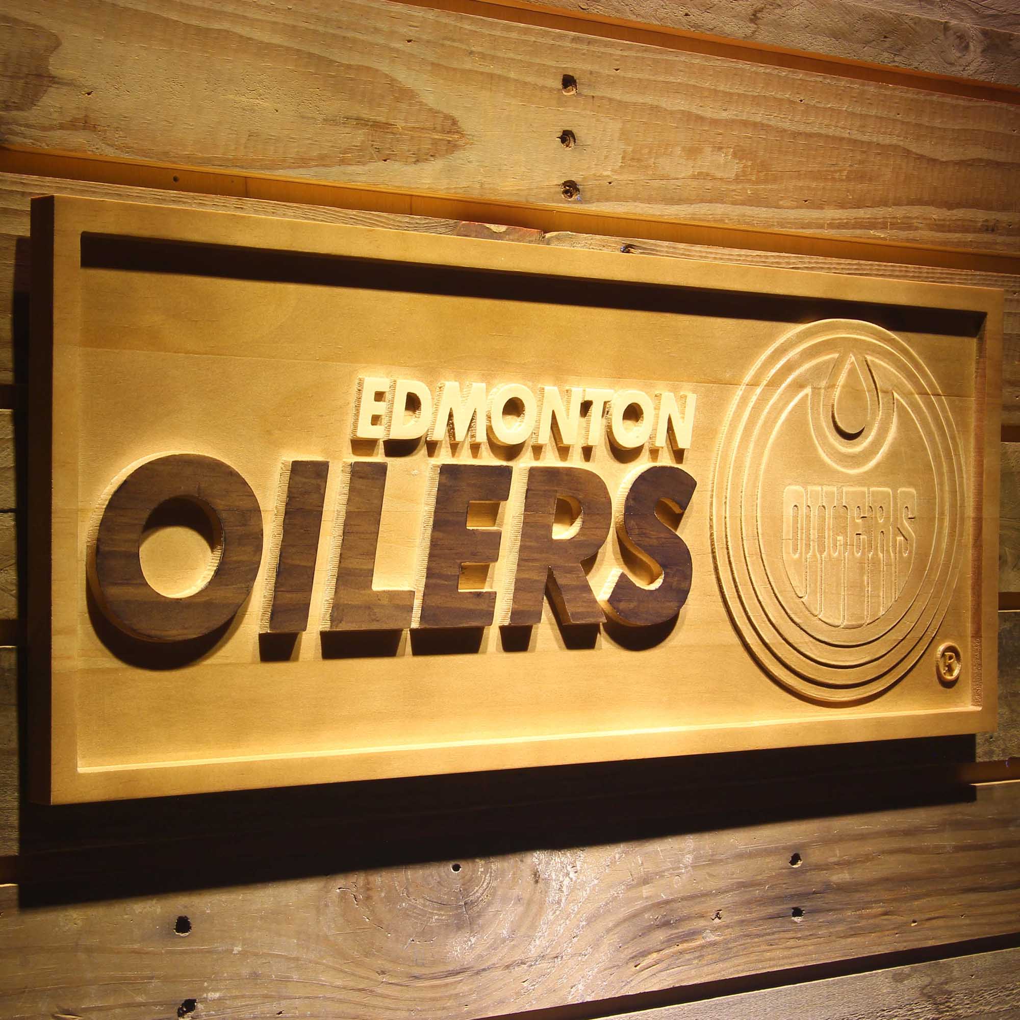 Edmonton Oilers 3D Solid Wooden Craving Sign