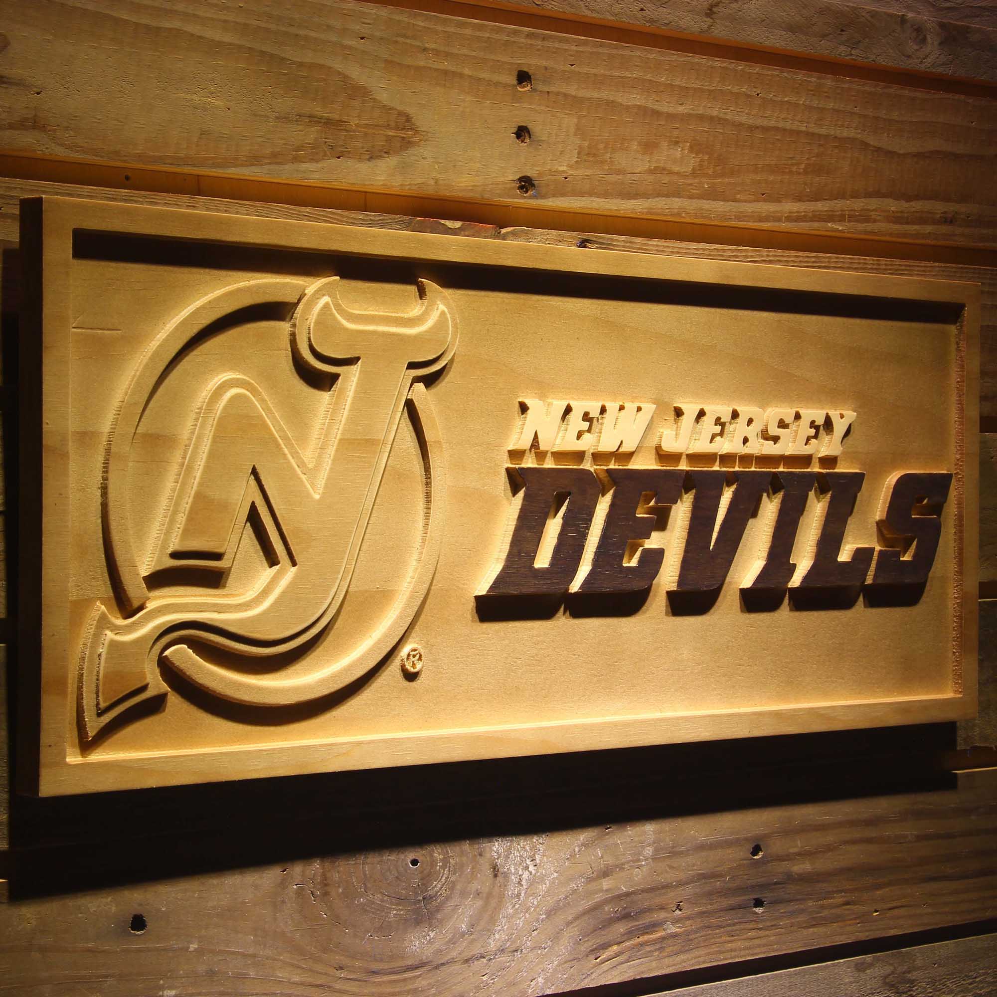 New Jersey Devils 3D Solid Wooden Craving Sign