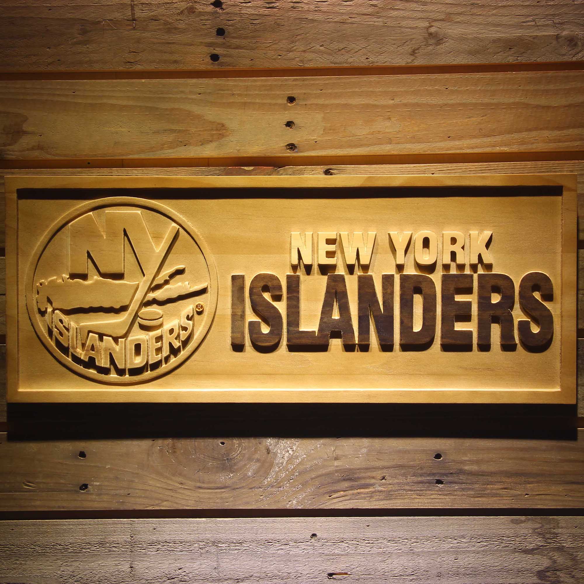 New York Islanders 3D Solid Wooden Craving Sign