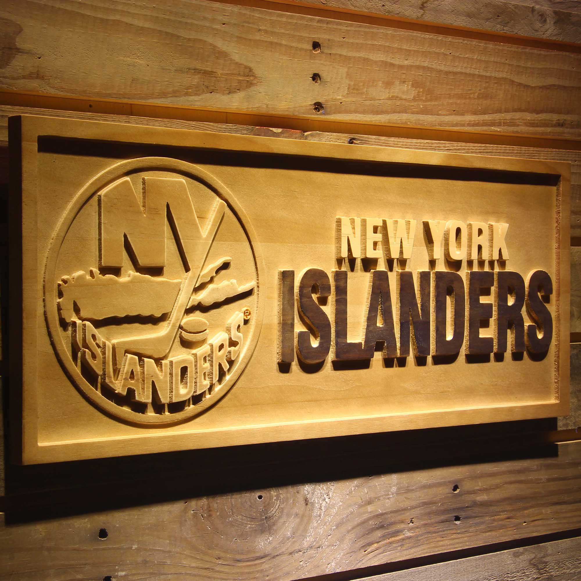 New York Islanders 3D Solid Wooden Craving Sign