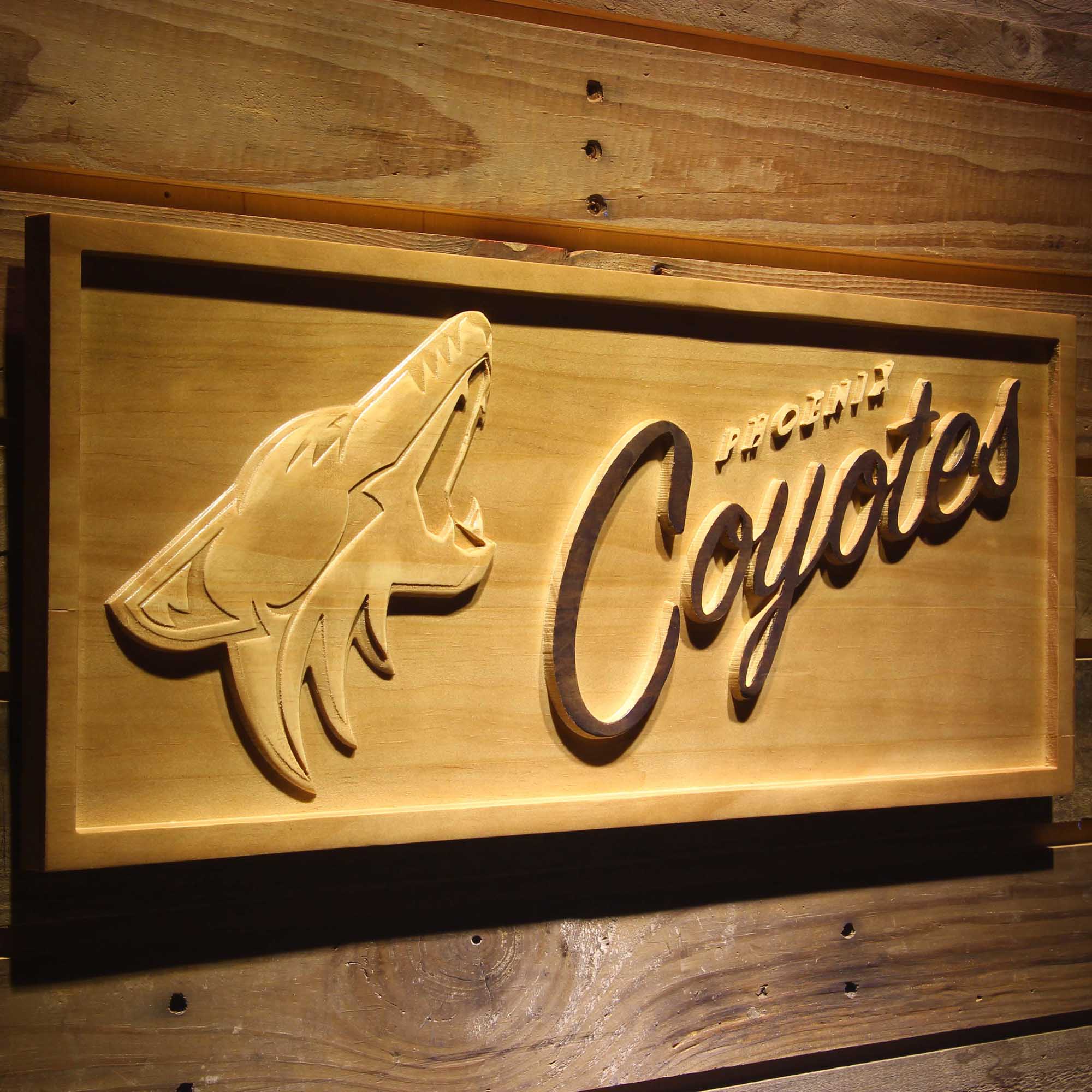 Phoenix Coyotes 3D Solid Wooden Craving Sign