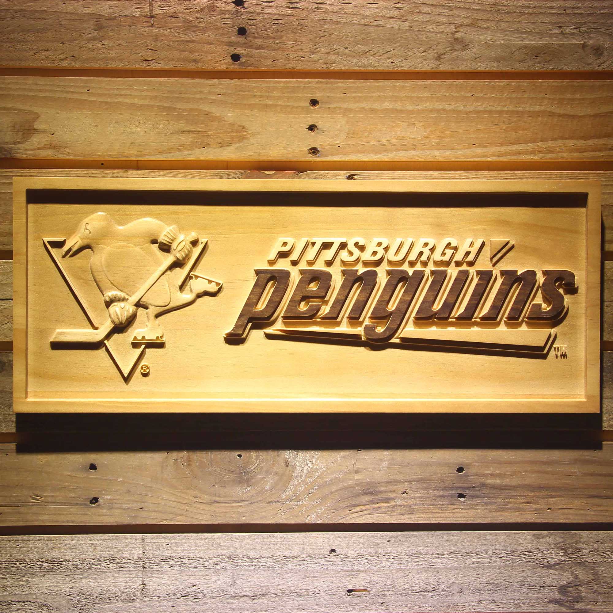 Pittsburgh Penguins 3D Solid Wooden Craving Sign