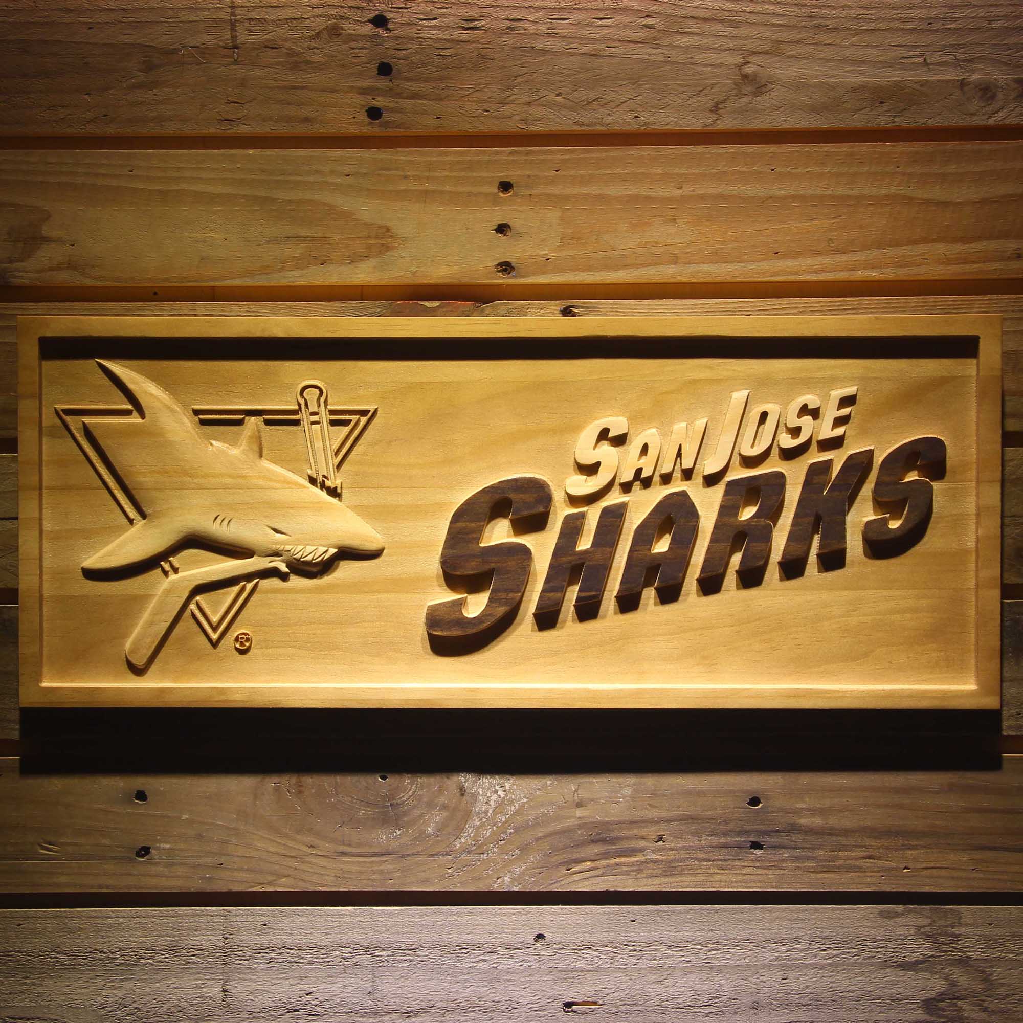 San Jose Sharks 3D Solid Wooden Craving Sign