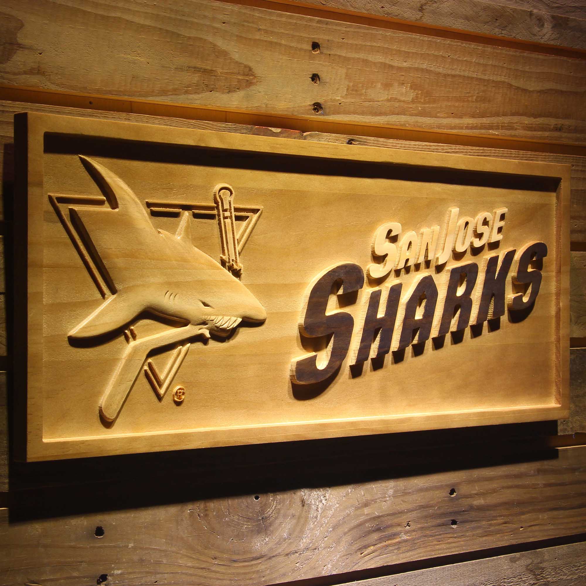 San Jose Sharks 3D Solid Wooden Craving Sign