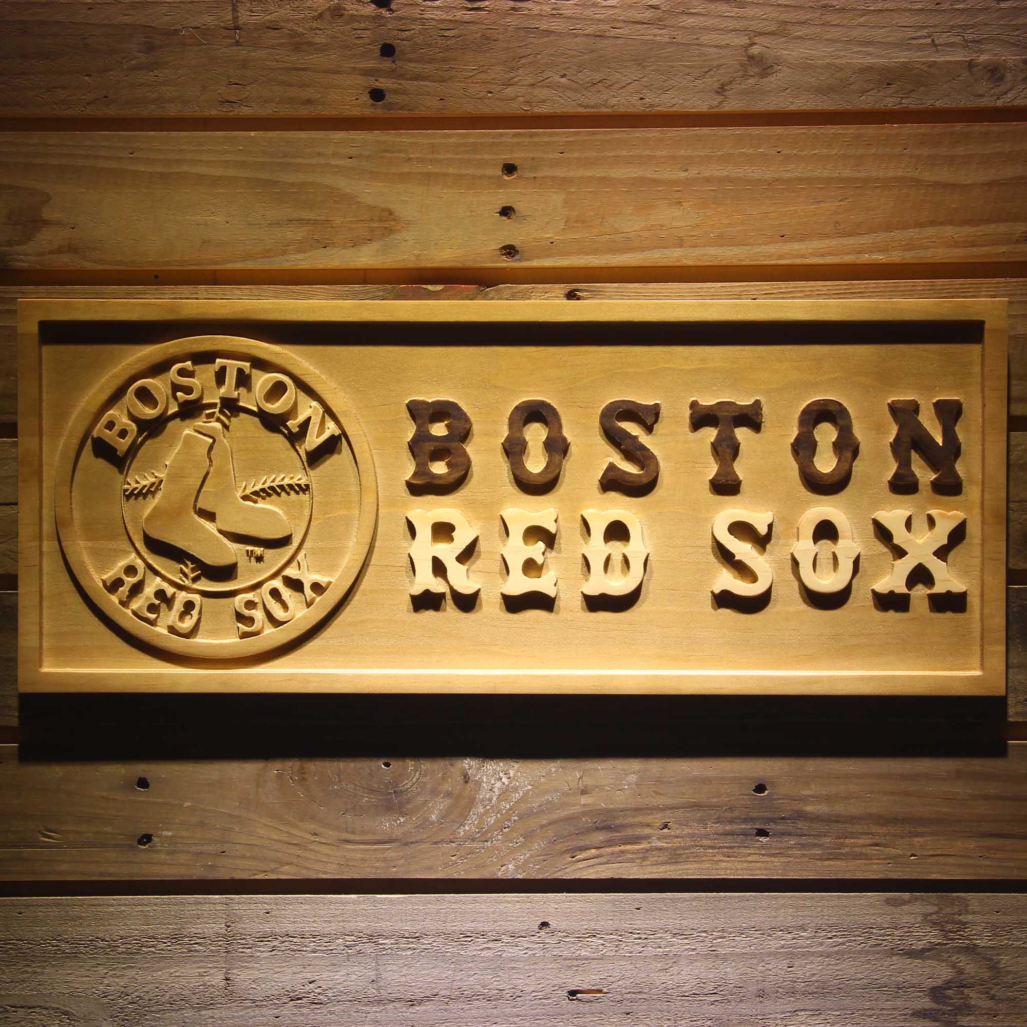 Boston Red Sox 3D Solid Wooden Craving Sign