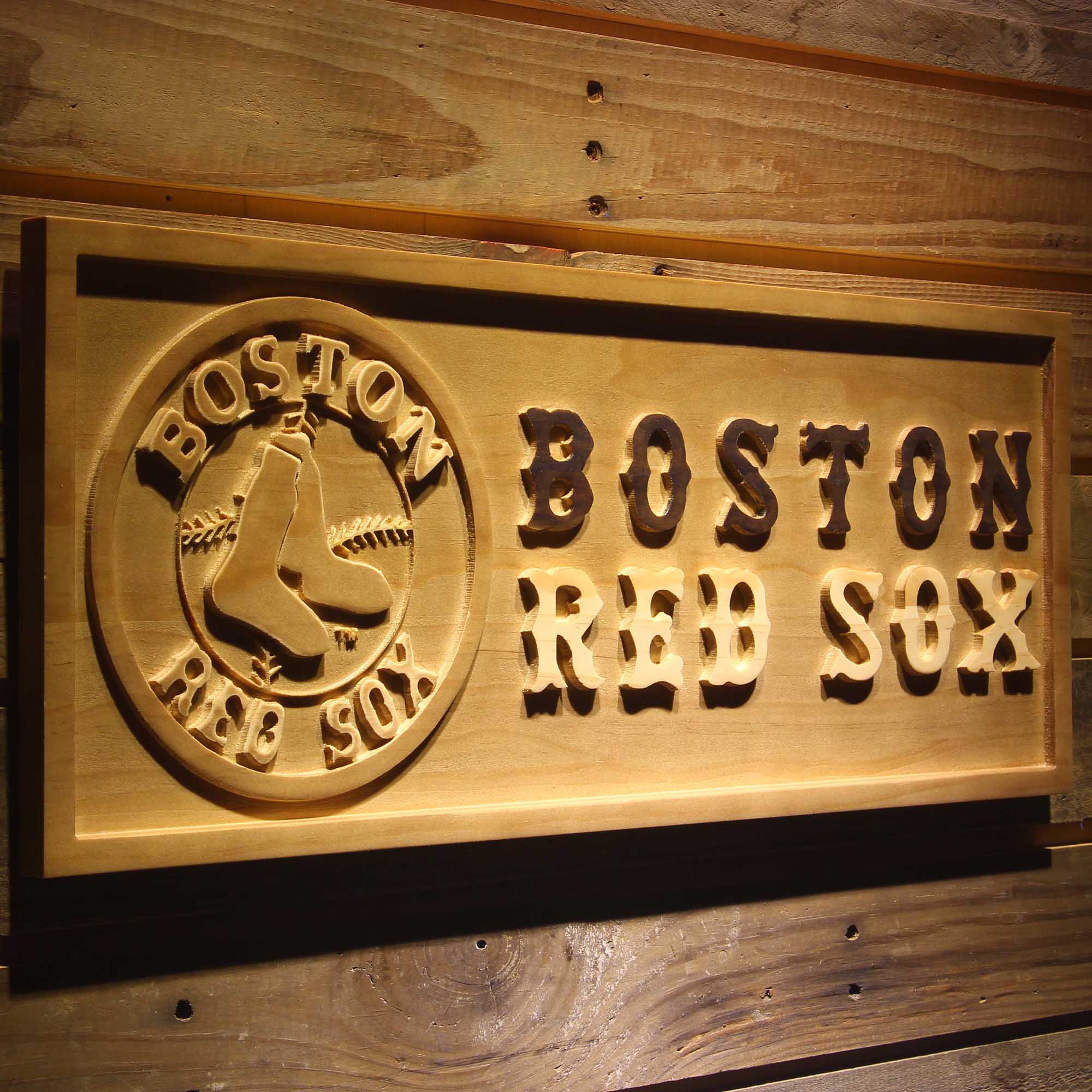 Boston Red Sox 3D Solid Wooden Craving Sign