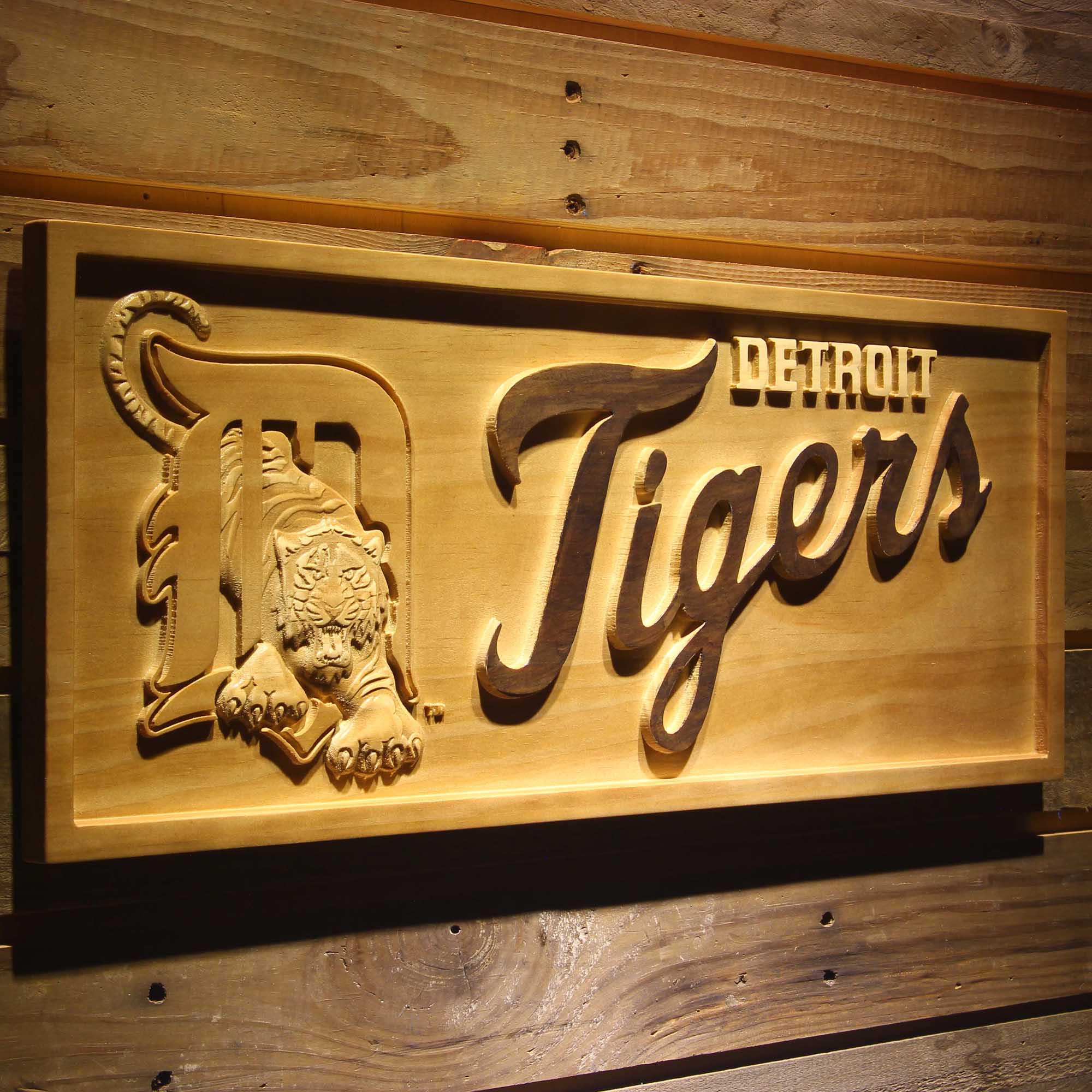 Detroit Tigers 3D Solid Wooden Craving Sign