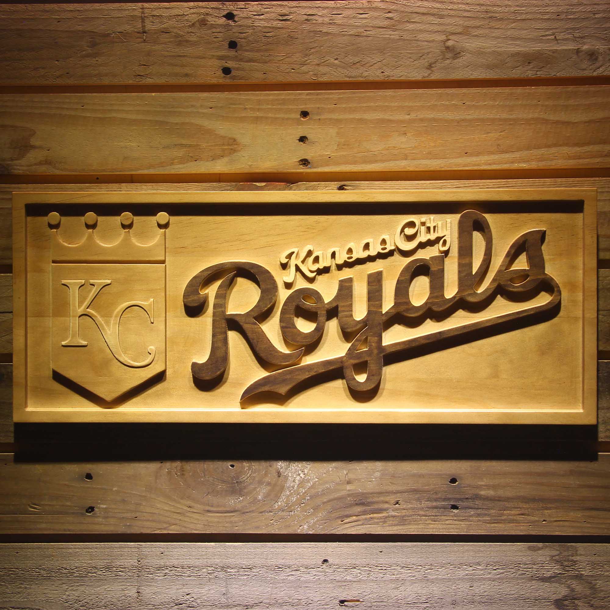 Kansas City Royals 3D Solid Wooden Craving Sign