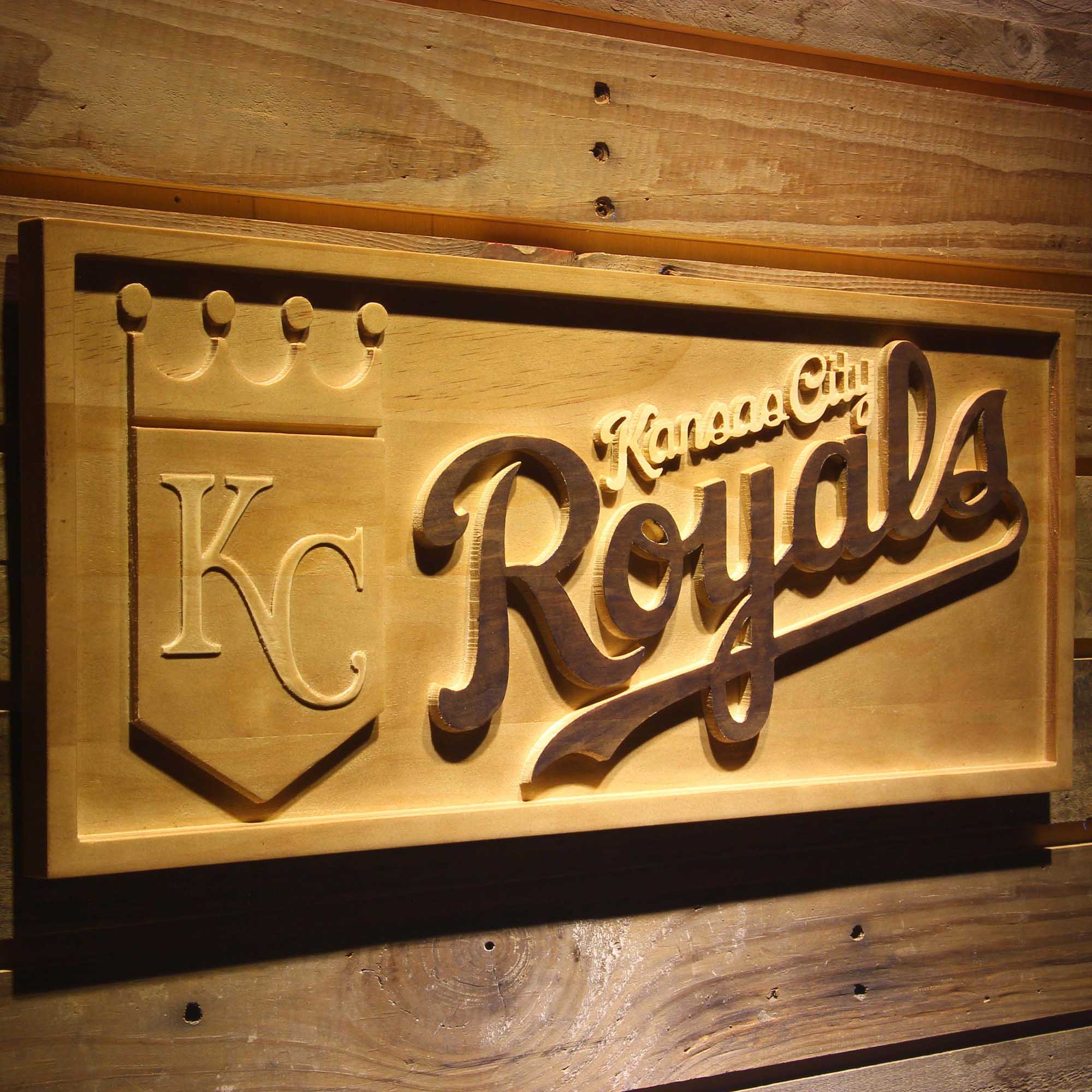 Kansas City Royals 3D Solid Wooden Craving Sign