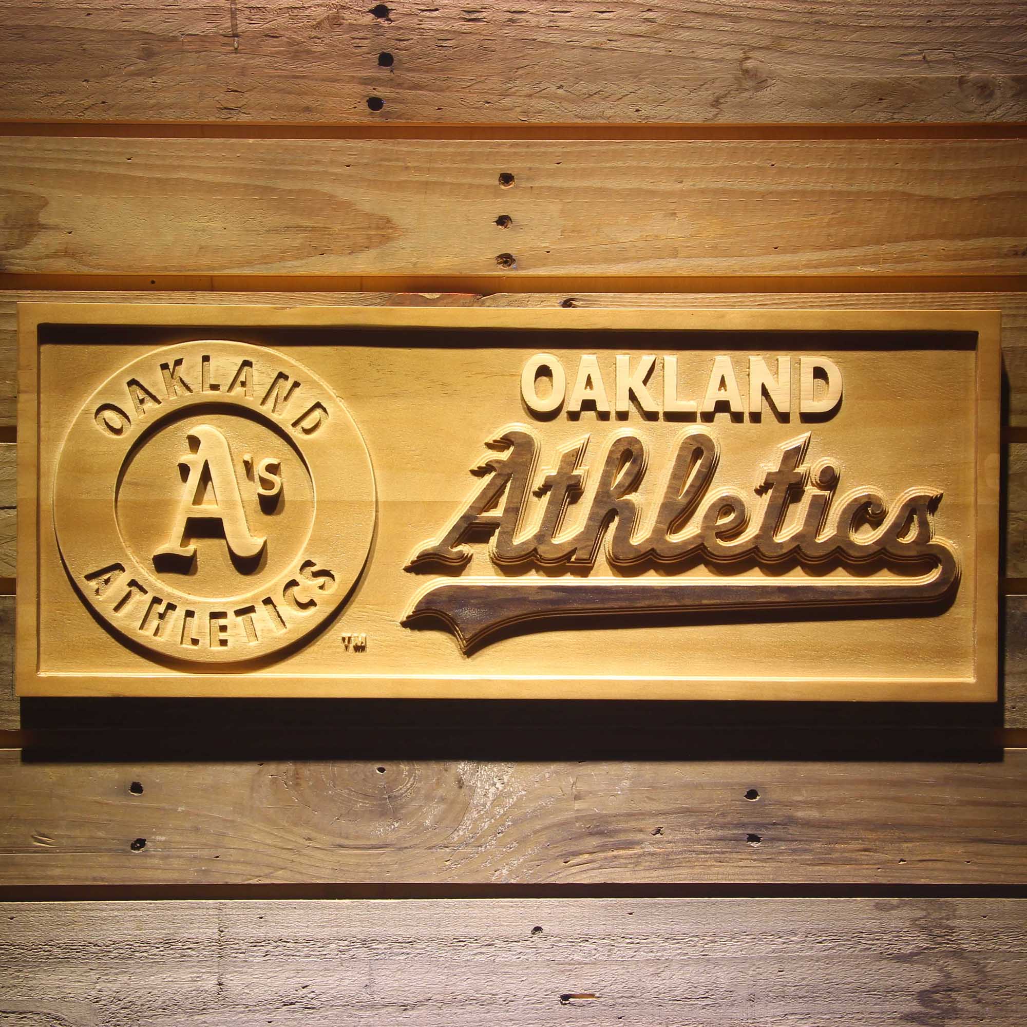 Oakland Athletics 3D Solid Wooden Craving Sign