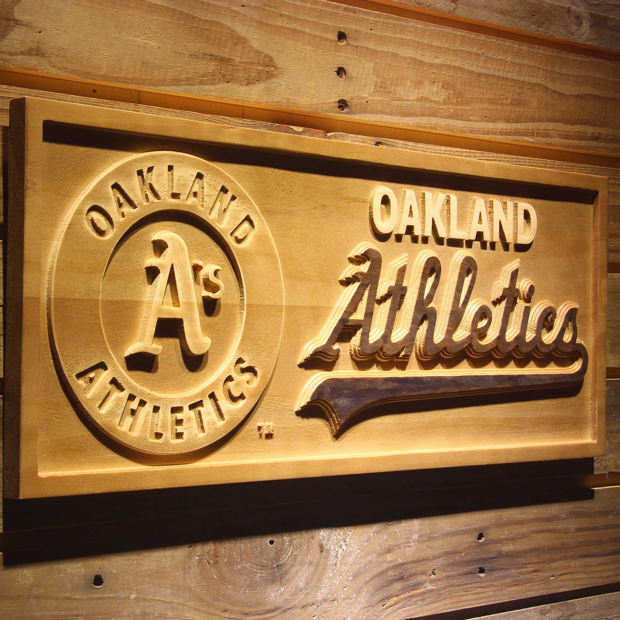 Oakland Athletics 3D Solid Wooden Craving Sign