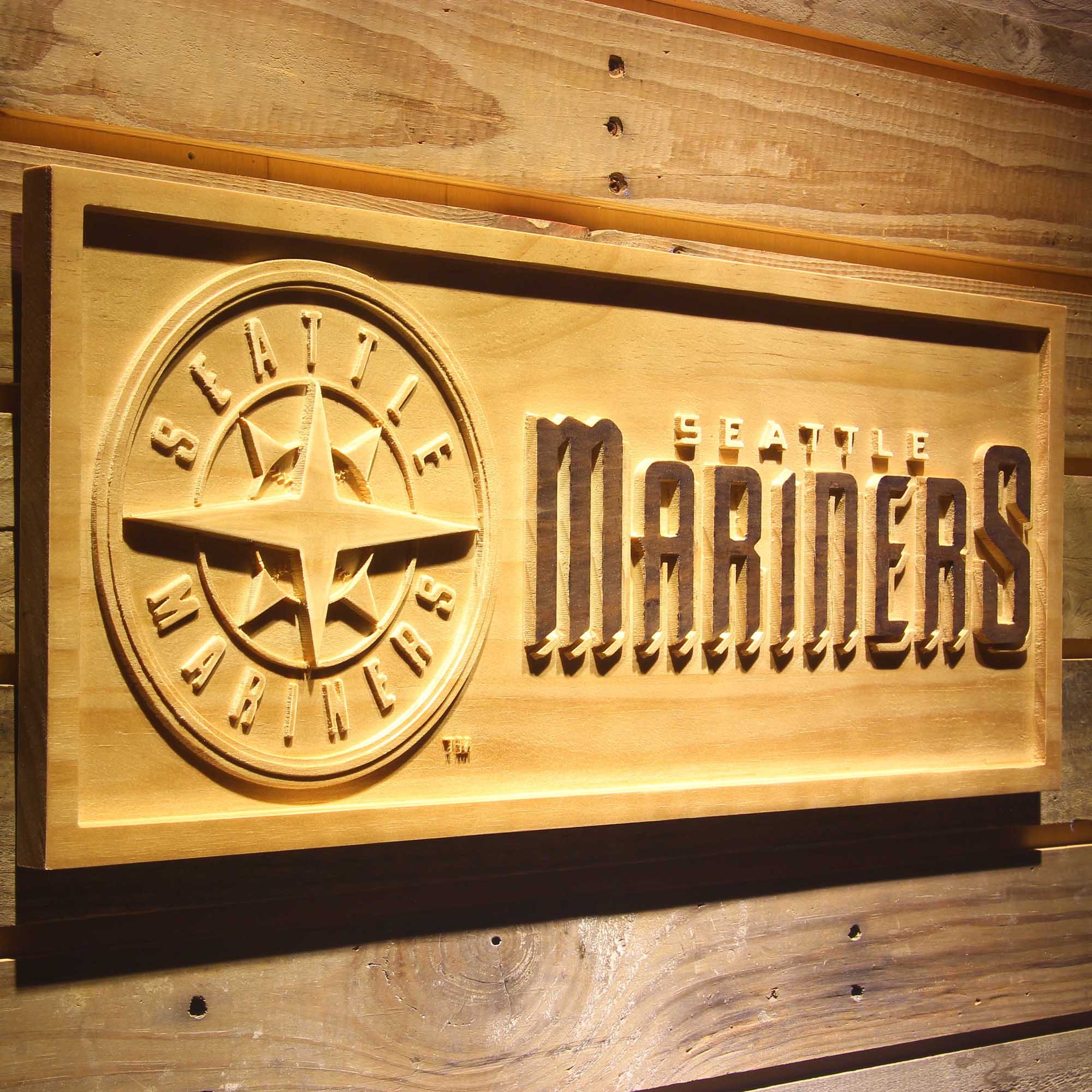 Seattle Mariners 3D Solid Wooden Craving Sign