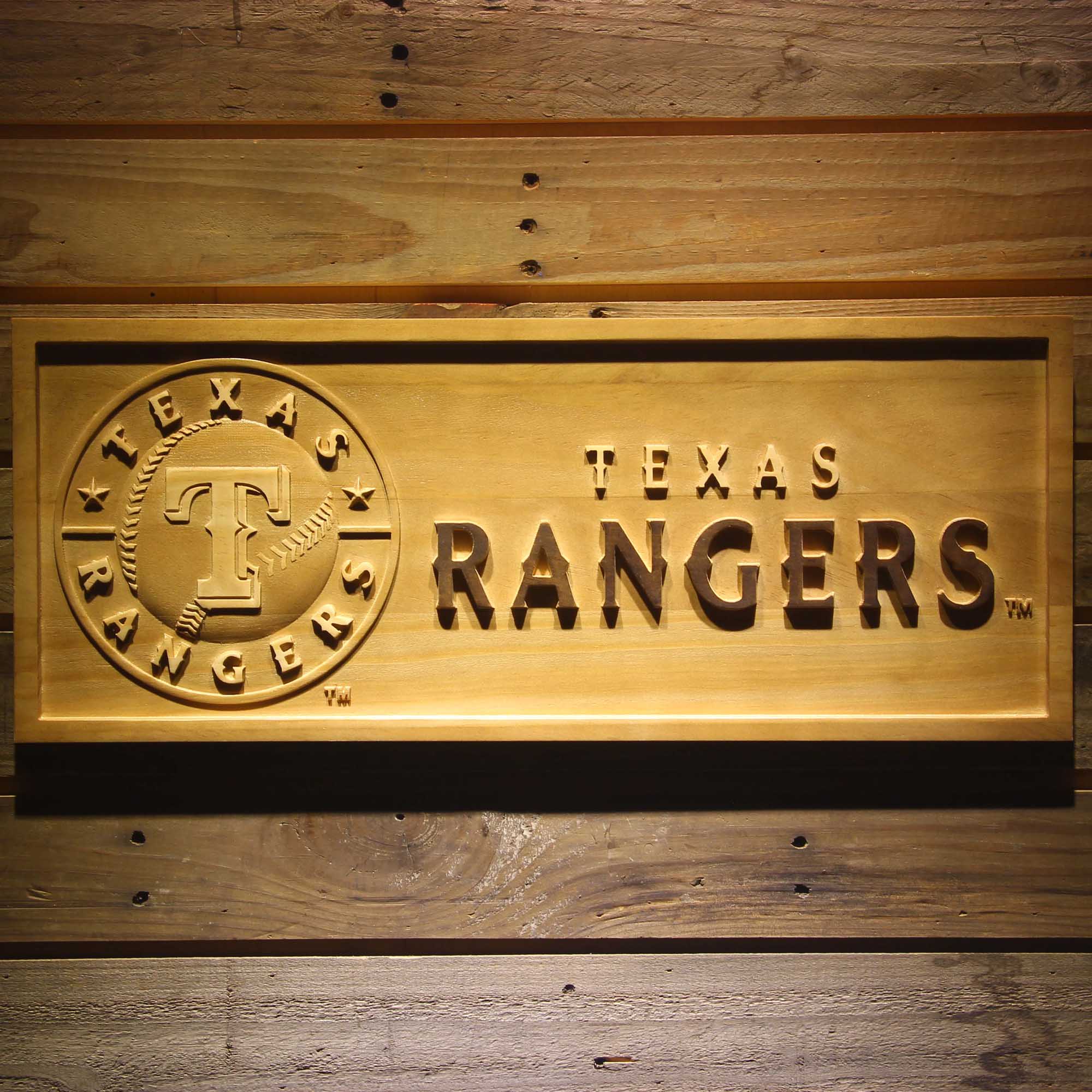 Texas Rangers 3D Solid Wooden Craving Sign