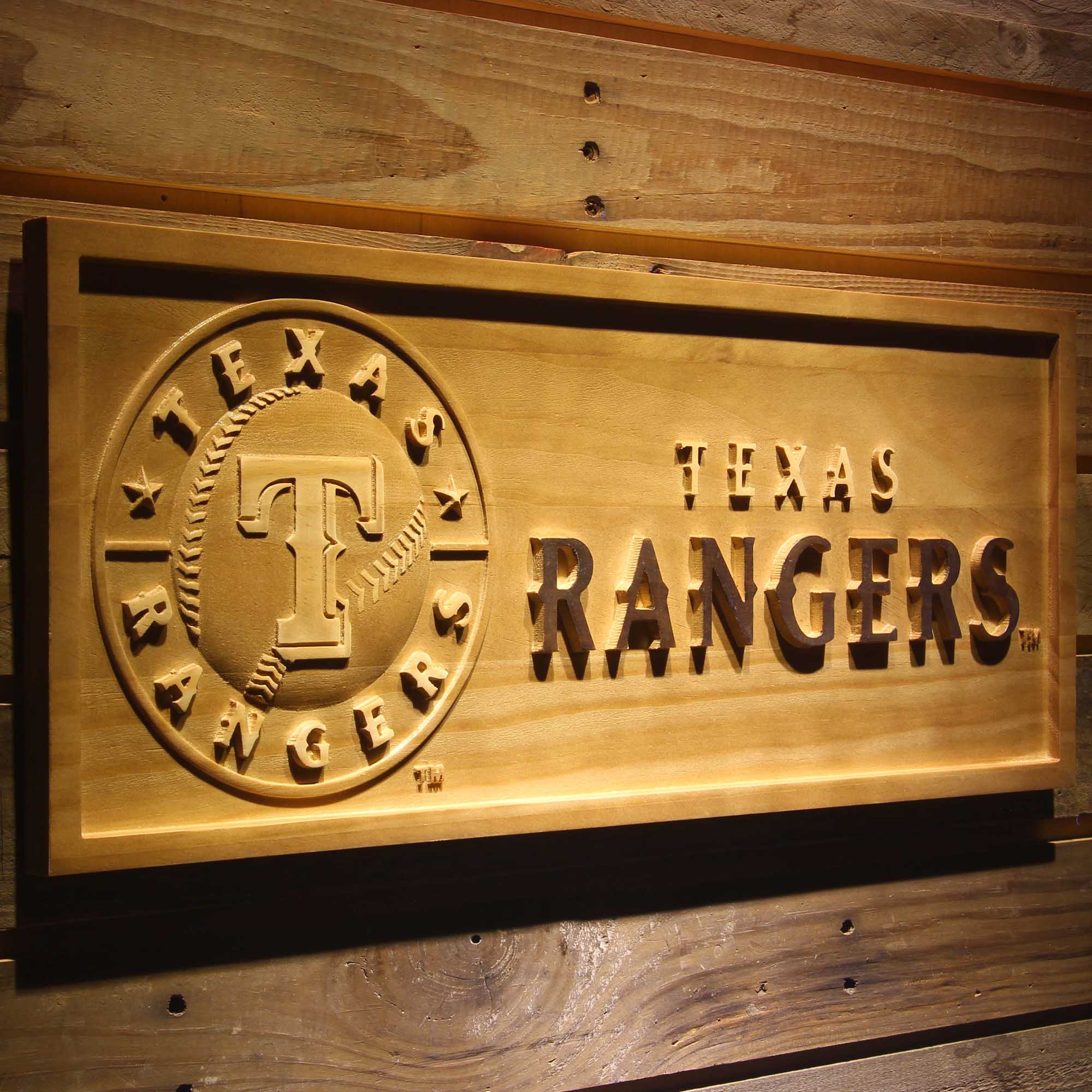 Texas Rangers 3D Solid Wooden Craving Sign