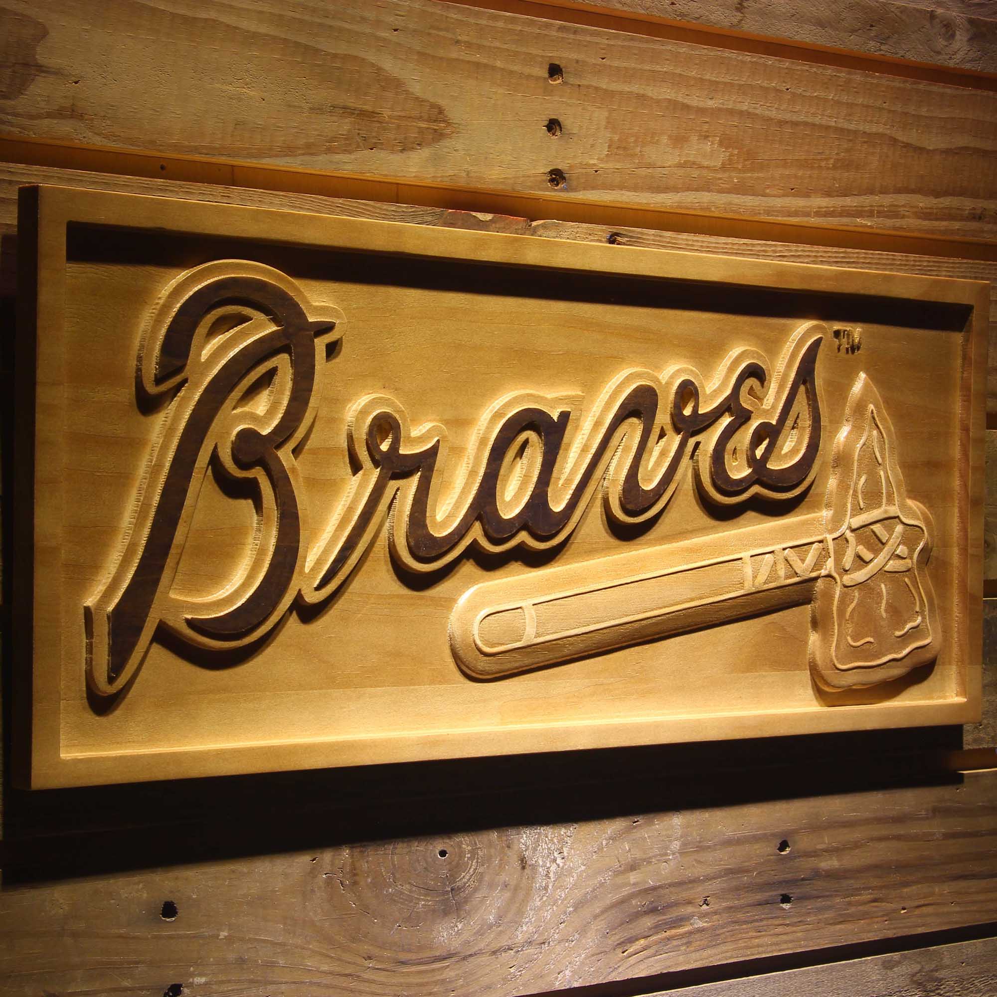 Atlanta Braves 3D Solid Wooden Craving Sign