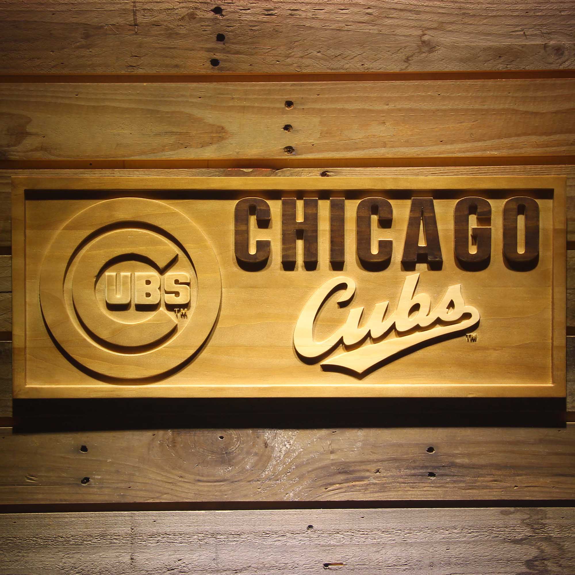 Chicago Cubs 3D Solid Wooden Craving Sign