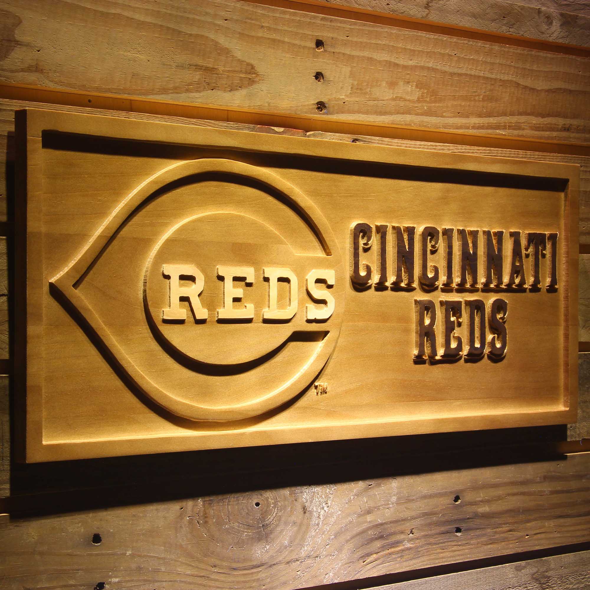 Cincinnati Reds 3D Solid Wooden Craving Sign