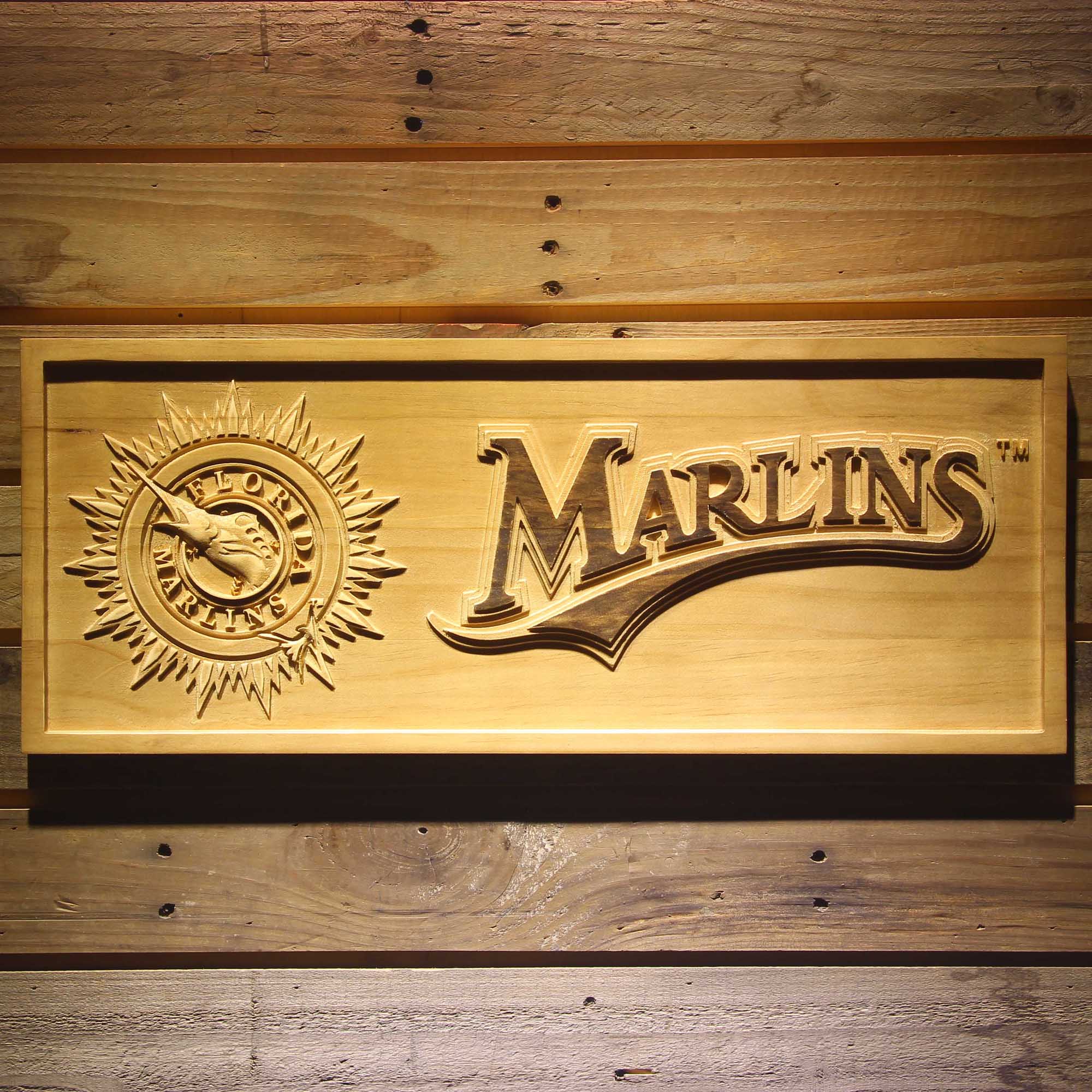 Miami Marlins 3D Solid Wooden Craving Sign