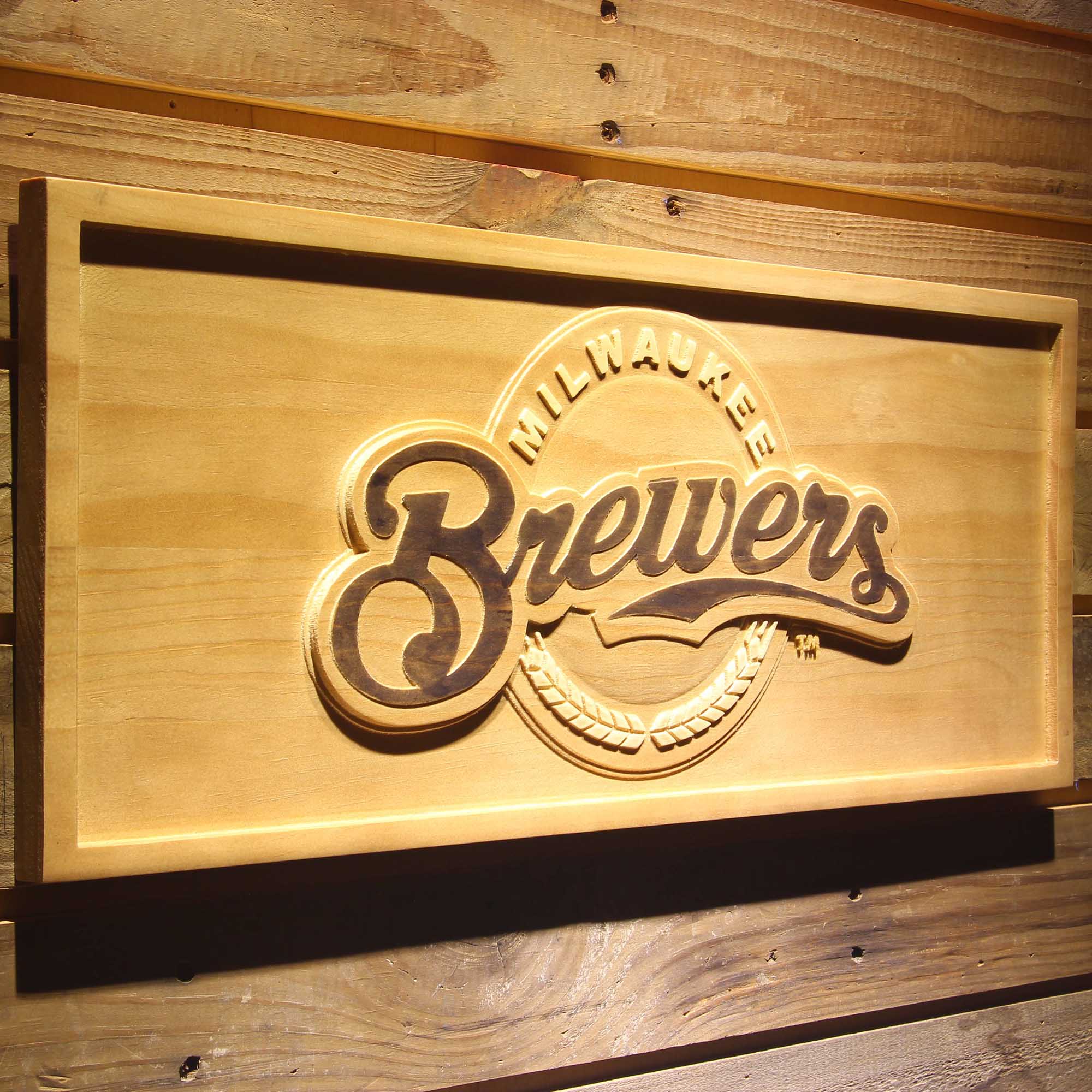Milwaukee Brewers 3D Solid Wooden Craving Sign