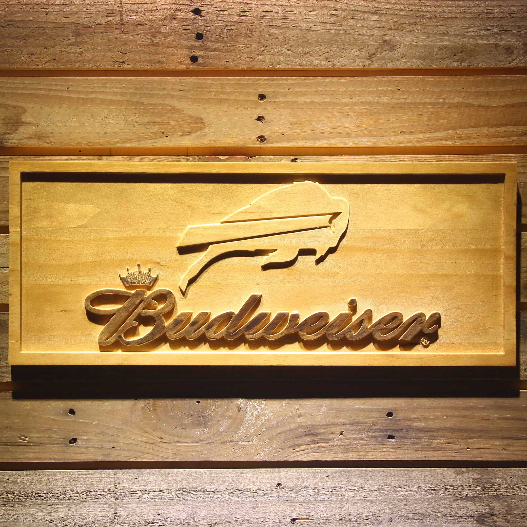 Buffalo Bills Budweiser 3D Solid Wooden Craving Sign