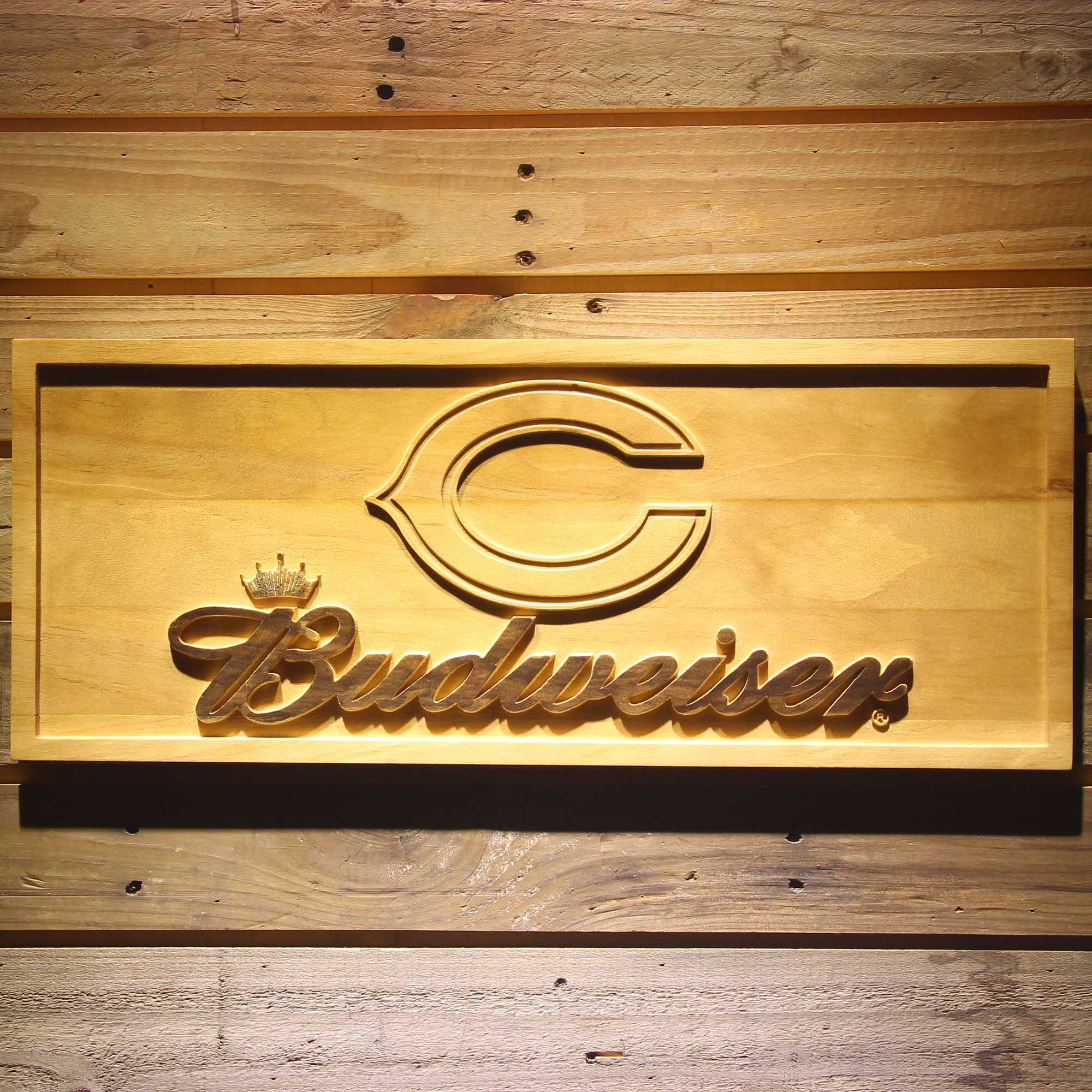 Chicago Bears Budweiser 3D Solid Wooden Craving Sign