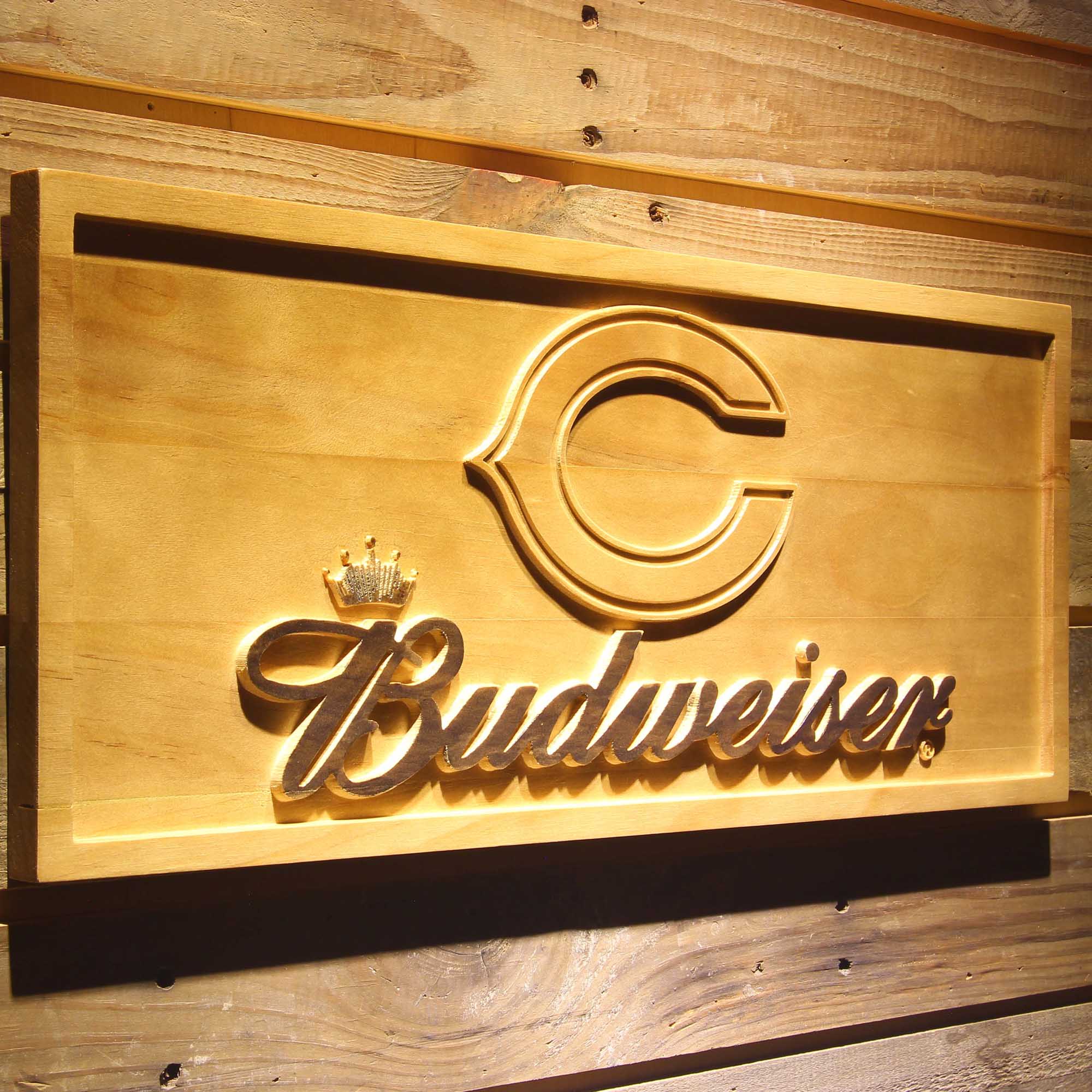 Chicago Bears Budweiser 3D Solid Wooden Craving Sign