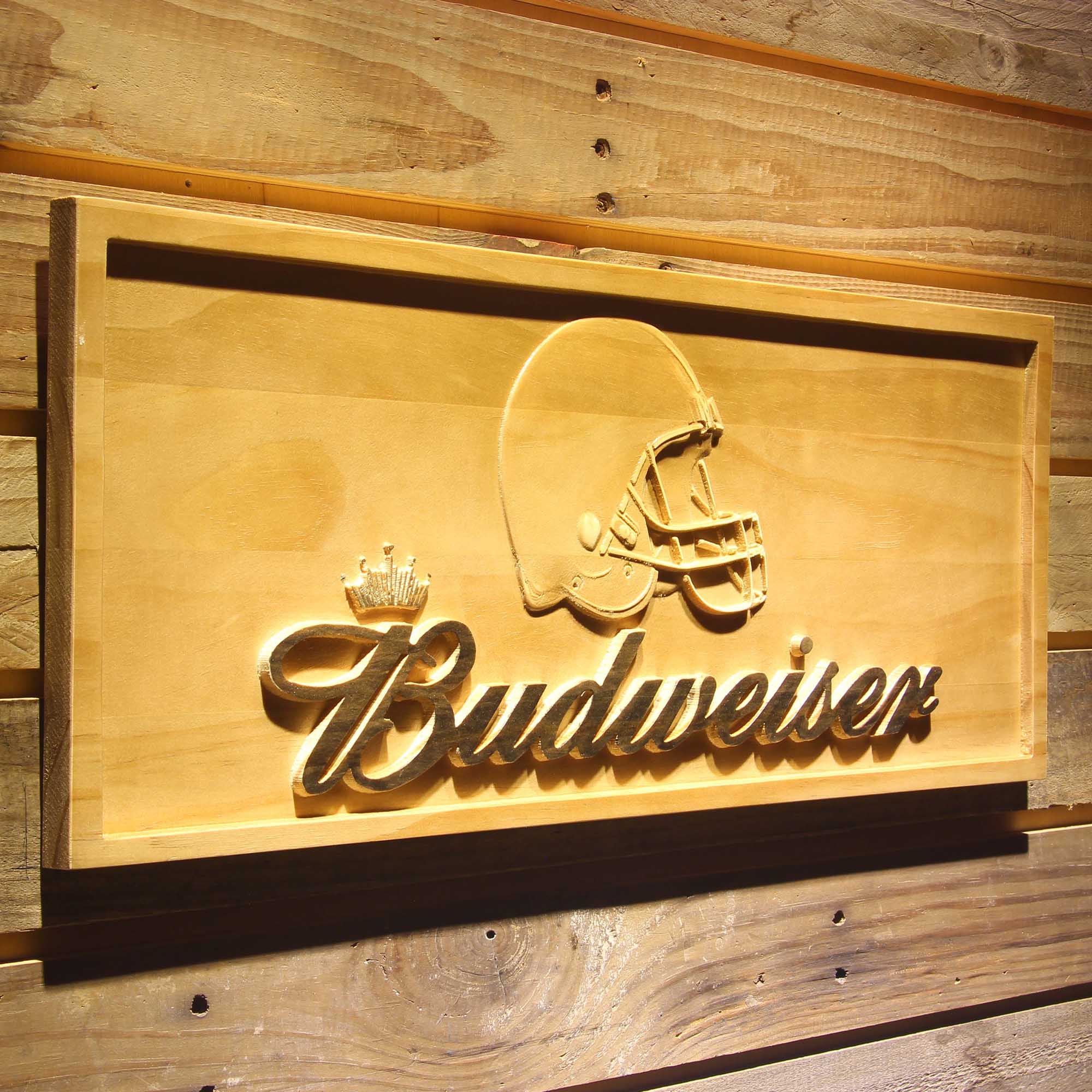 Cleveland Browns Budweiser 3D Solid Wooden Craving Sign