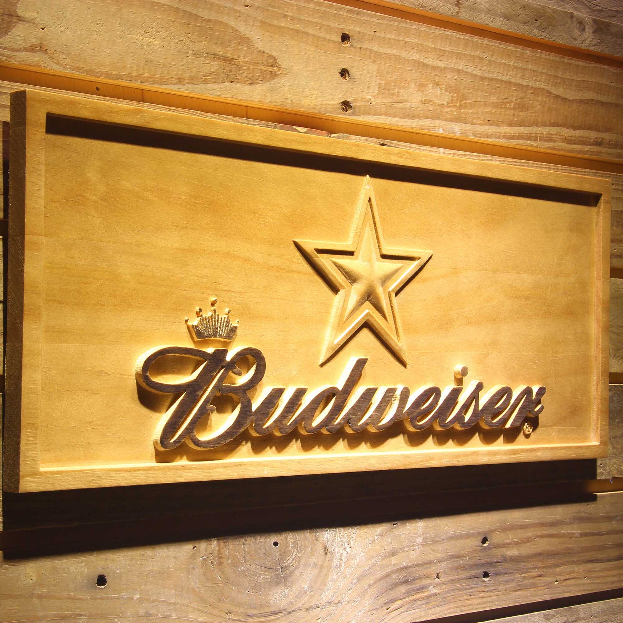 Dallas Cowboys Budweiser 3D Solid Wooden Craving Sign
