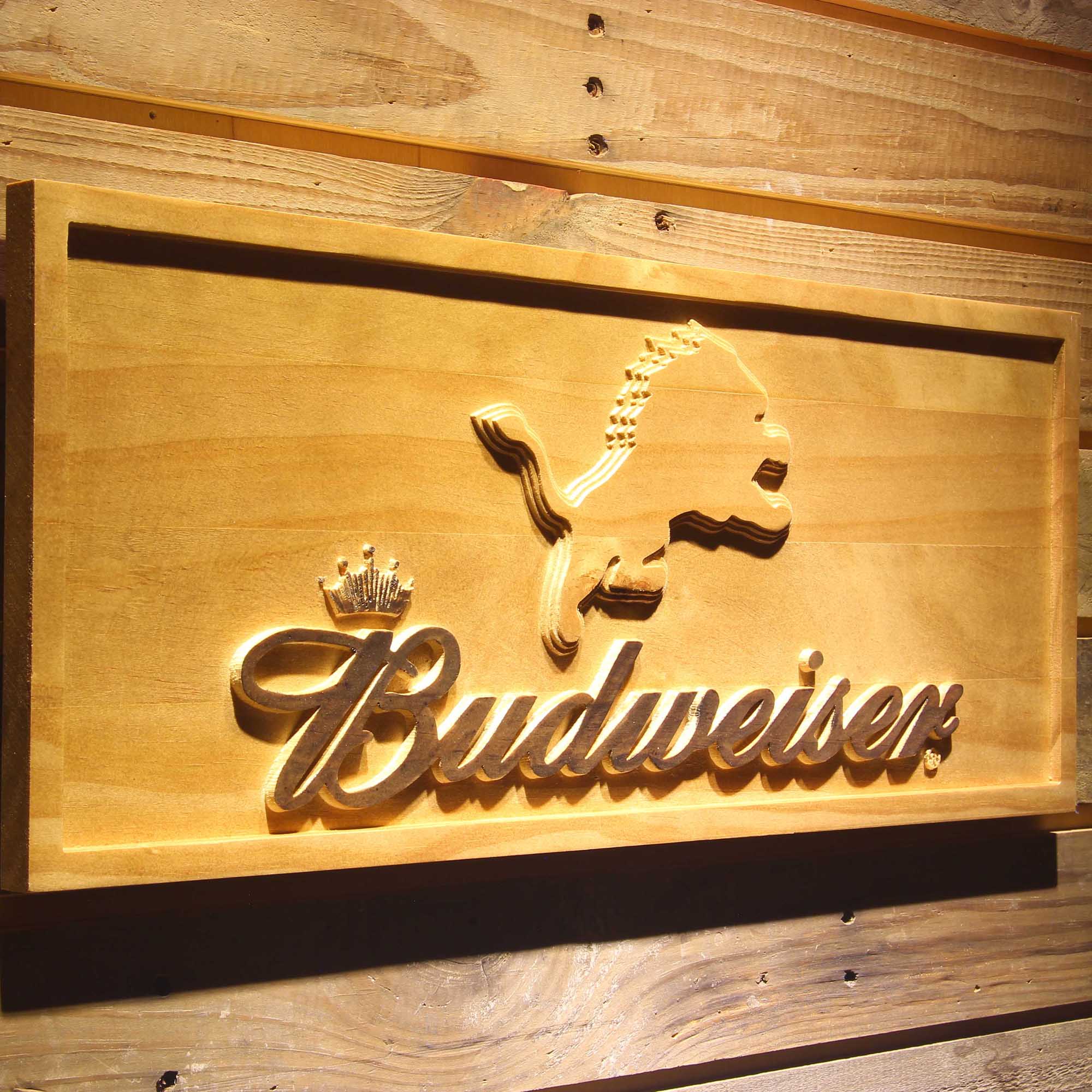 Detroit Lions Budweiser 3D Solid Wooden Craving Sign