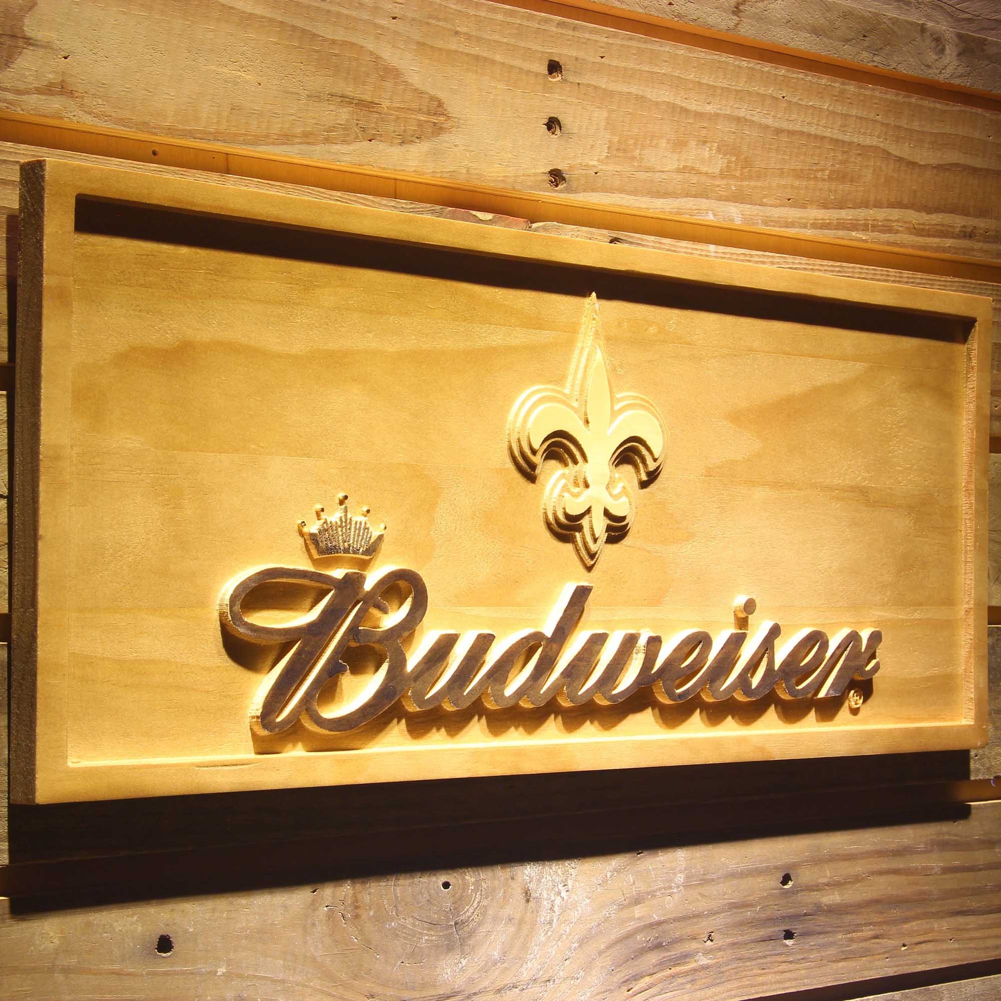 New Orleans Saints Budweiser 3D Solid Wooden Craving Sign