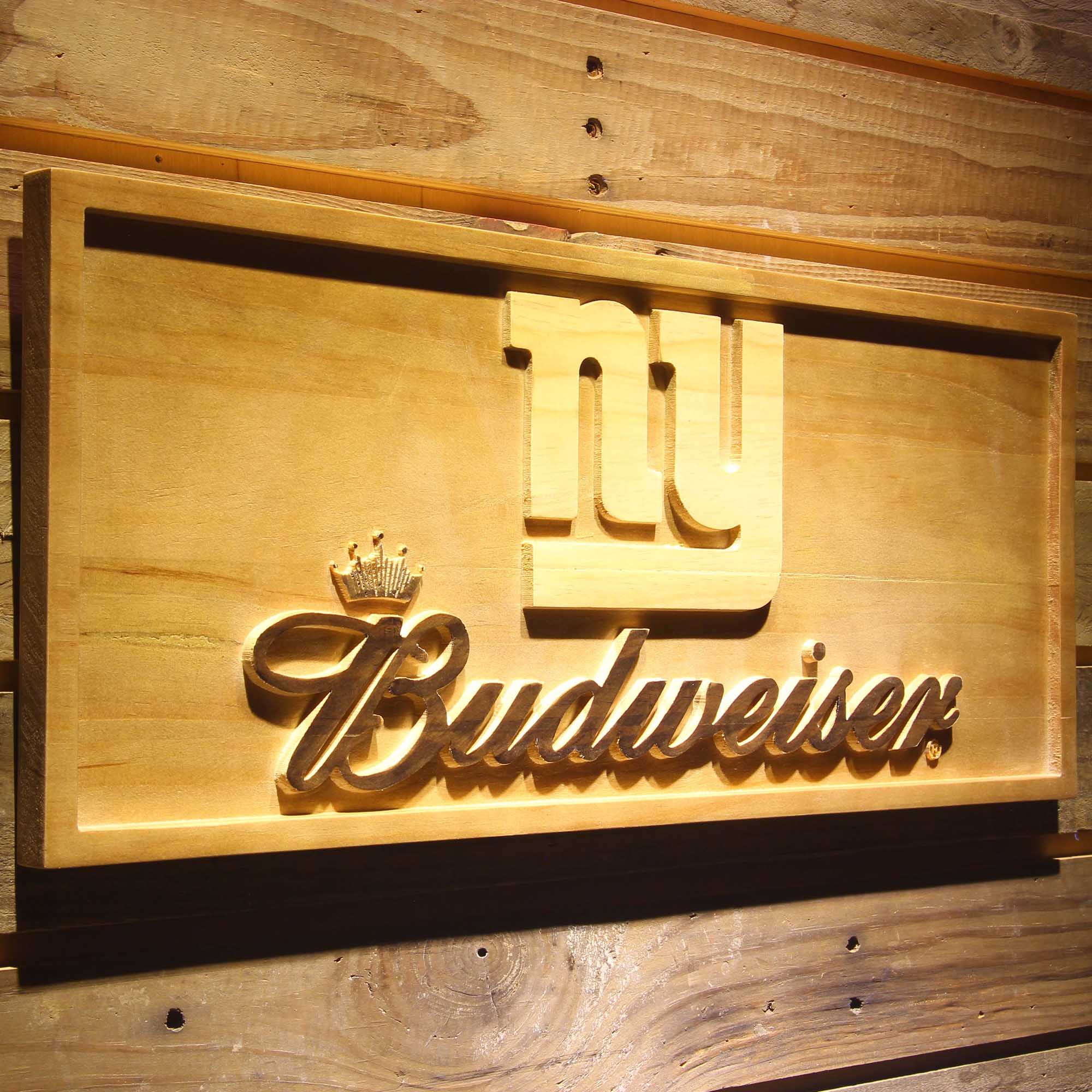 New York Giants Budweiser 3D Solid Wooden Craving Sign