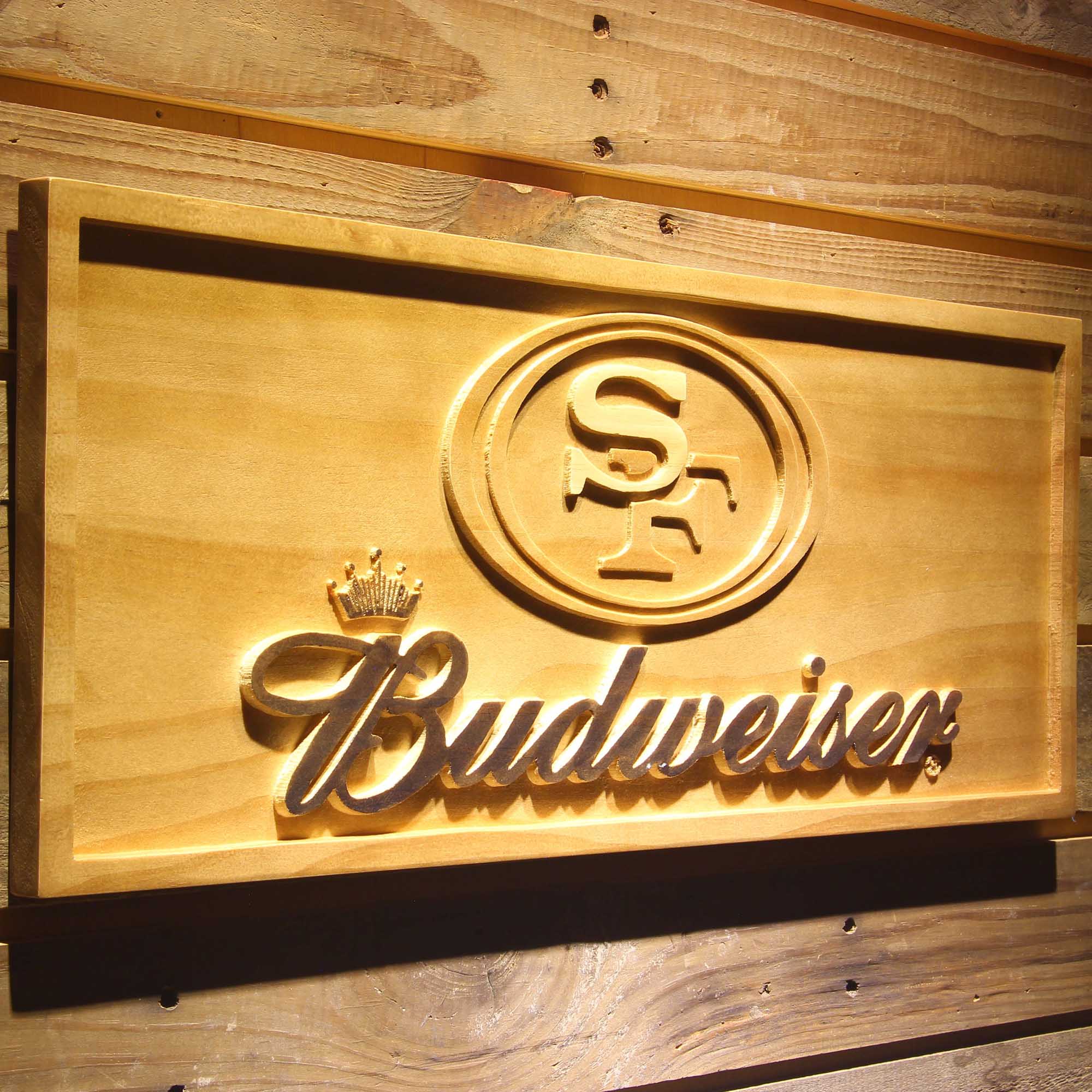 San Francisco 49ers Budweiser 3D Solid Wooden Craving Sign