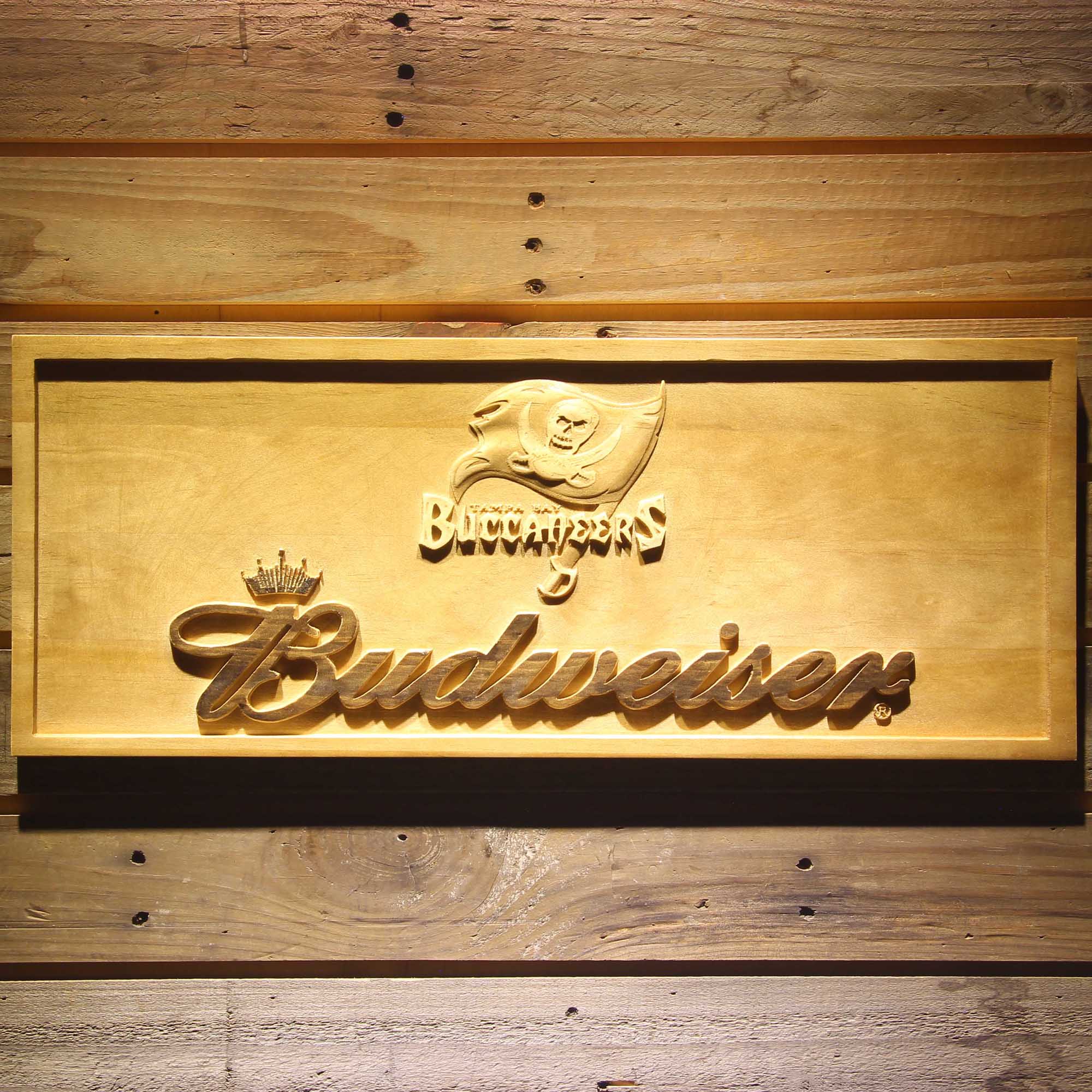 Tampa Bay Buccaneers Budweiser 3D Solid Wooden Craving Sign