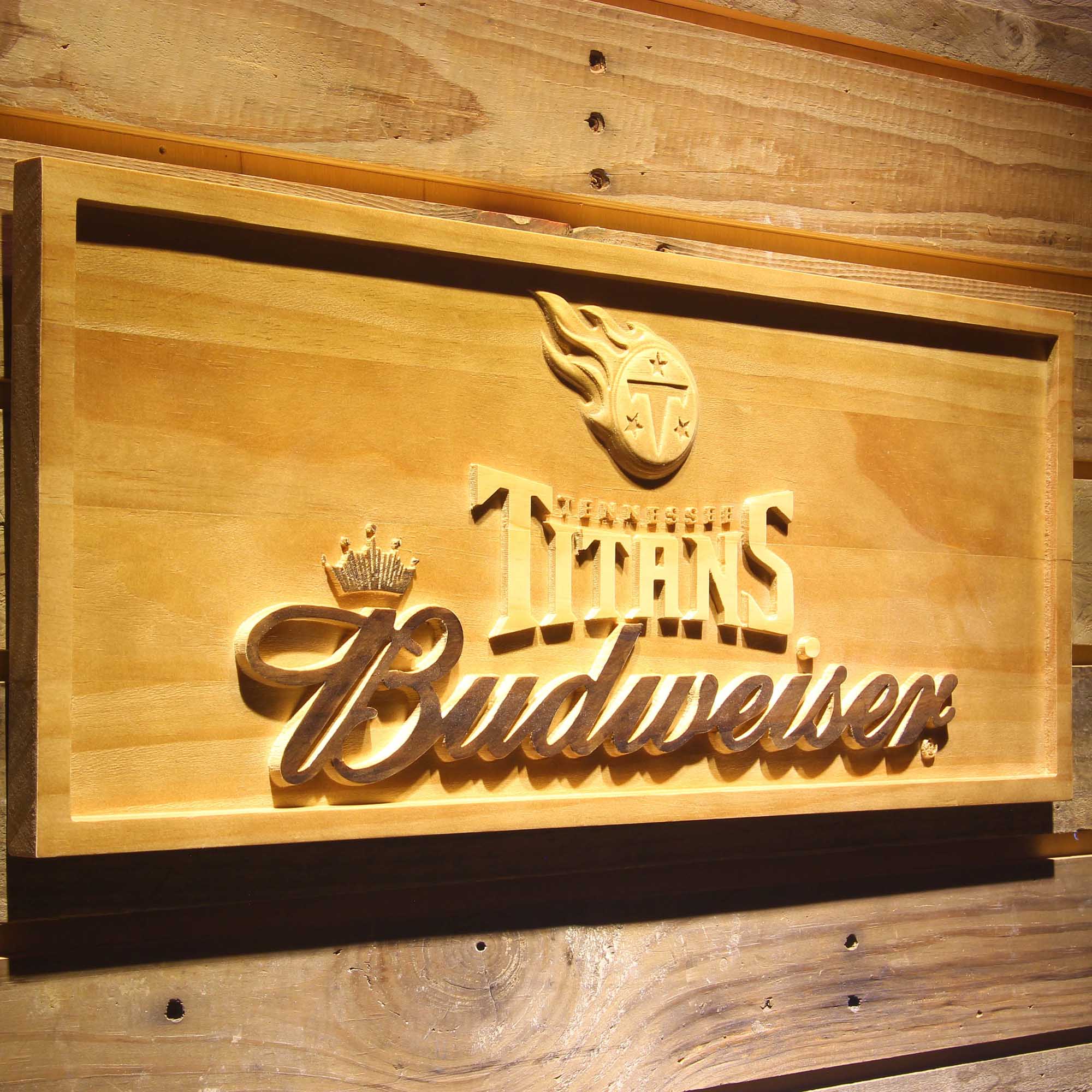 Tennessee Titans Budweiser 3D Solid Wooden Craving Sign
