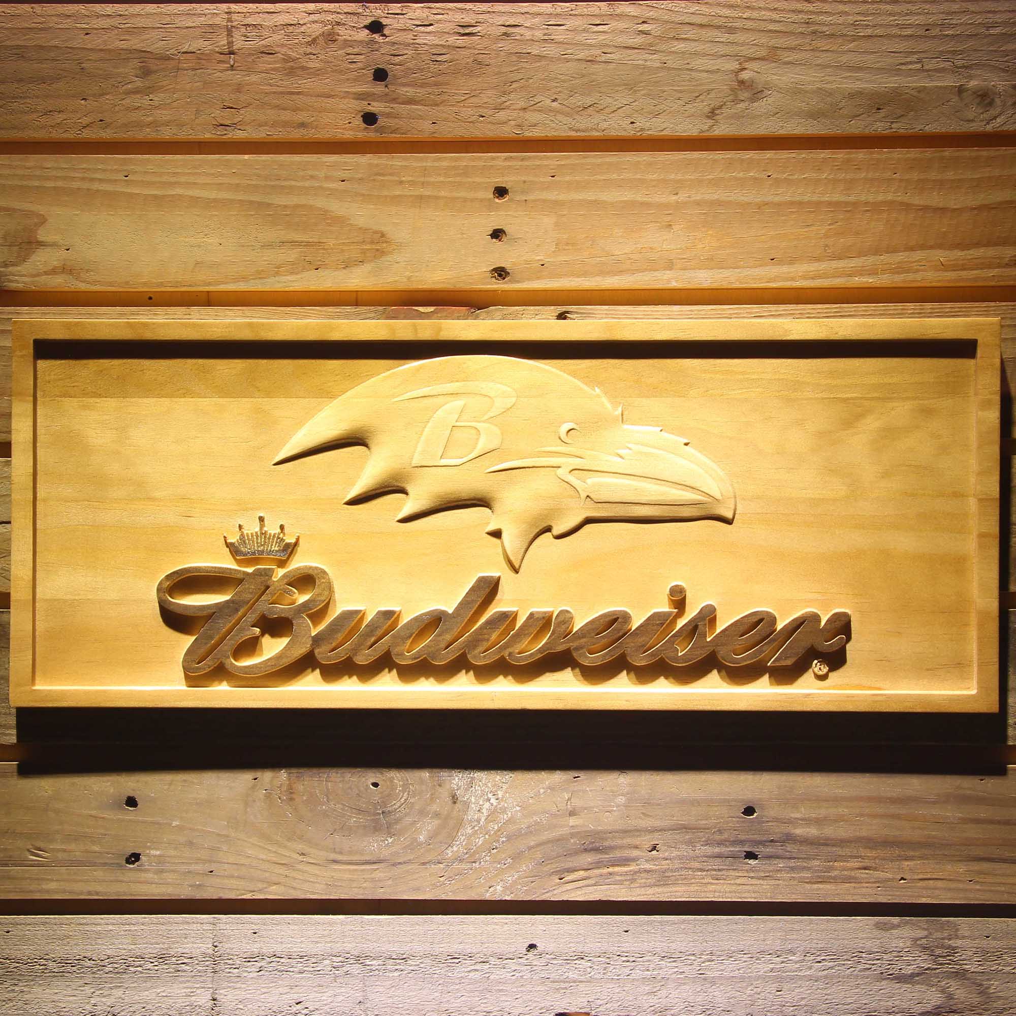 Baltimore Ravens Budweiser 3D Solid Wooden Craving Sign