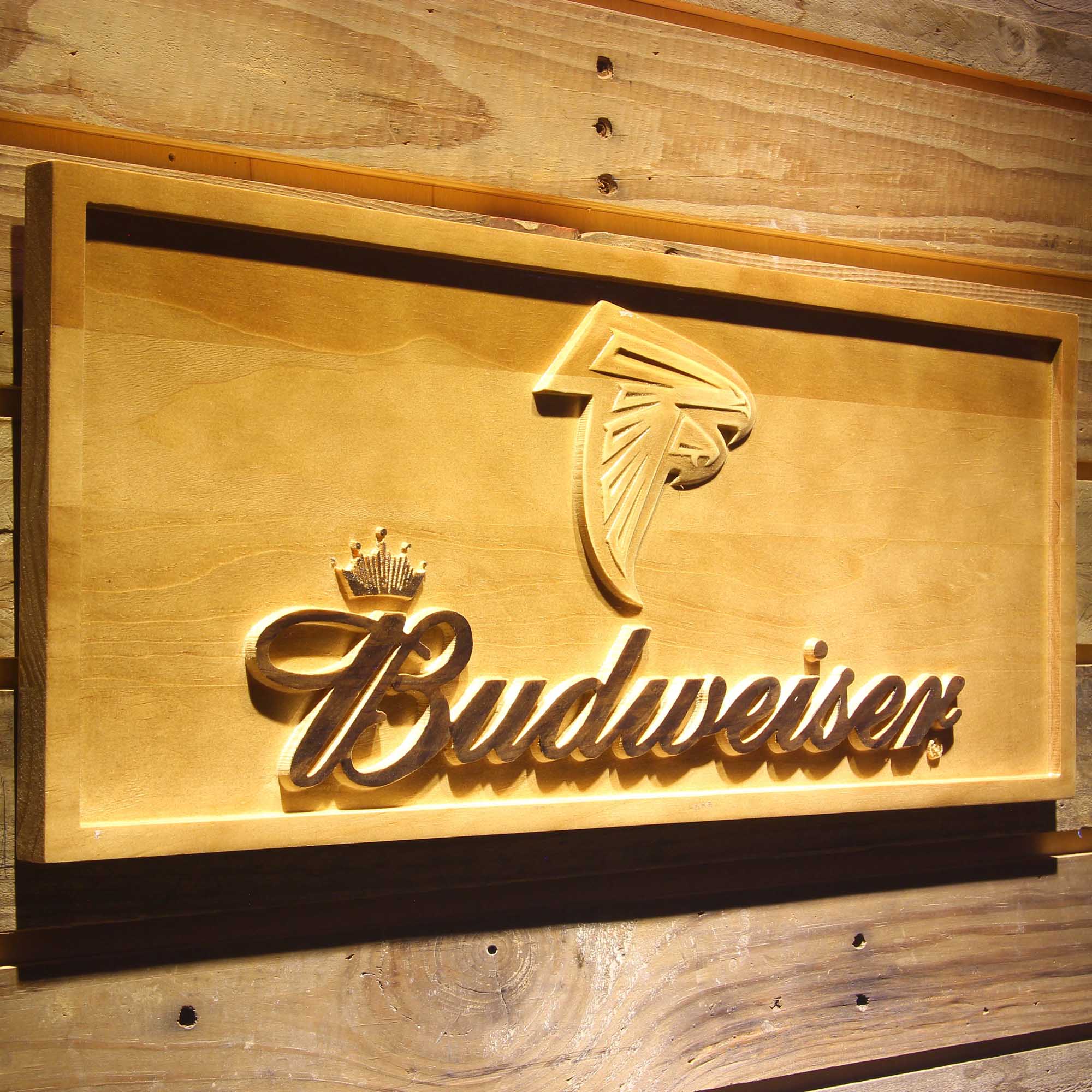 Atlanta Falcons Budweiser 3D Solid Wooden Craving Sign
