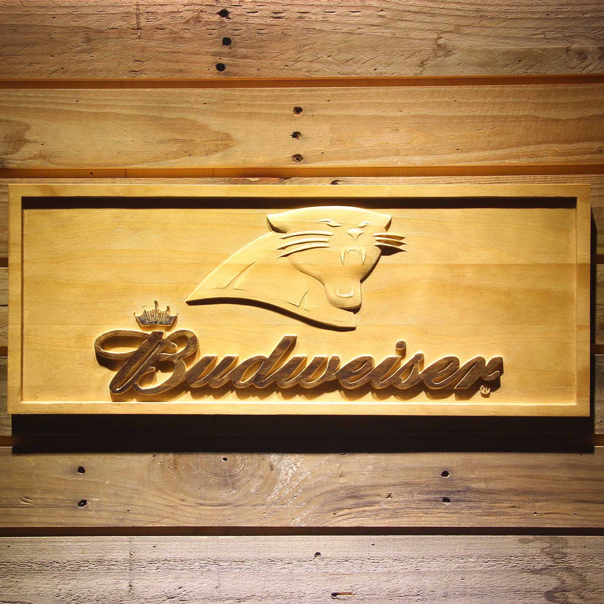 Carolina Panthers Budweiser 3D Solid Wooden Craving Sign