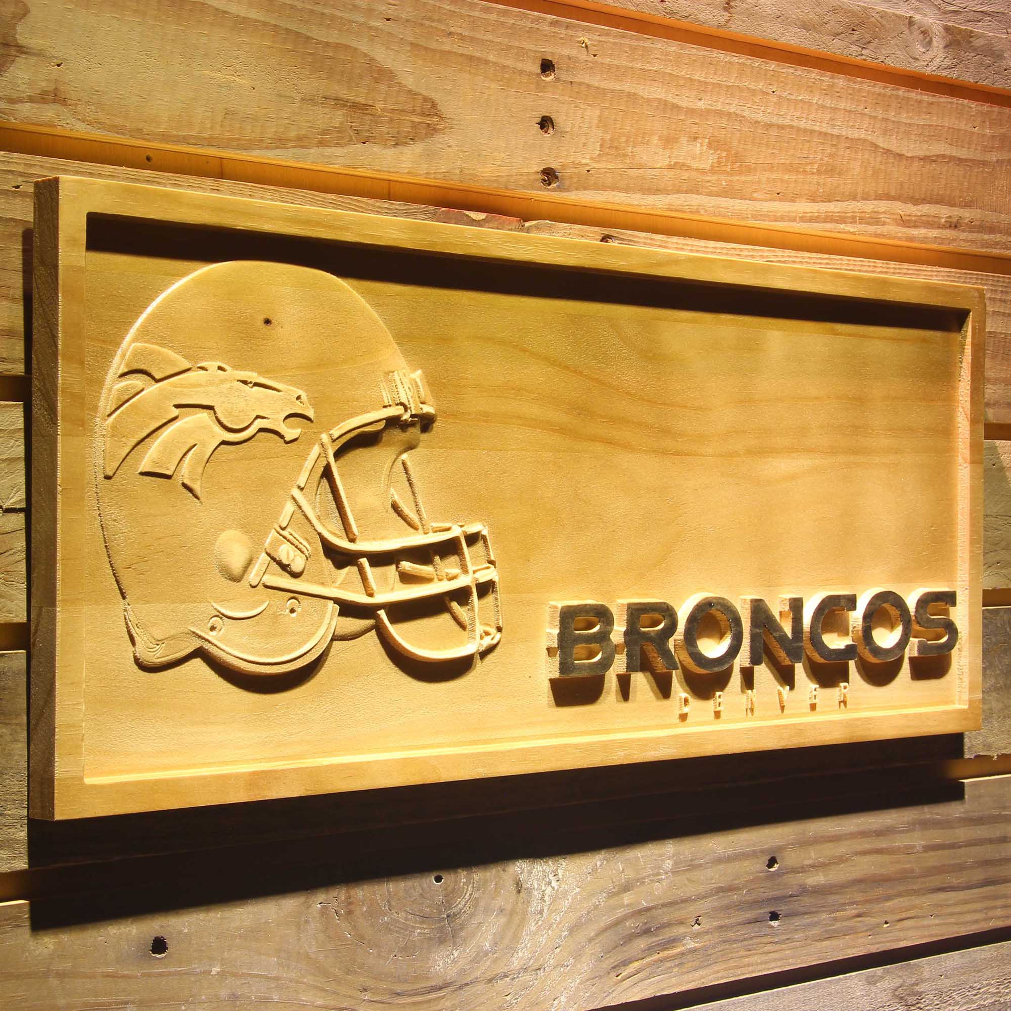 Denver Broncos 3D Solid Wooden Craving Sign