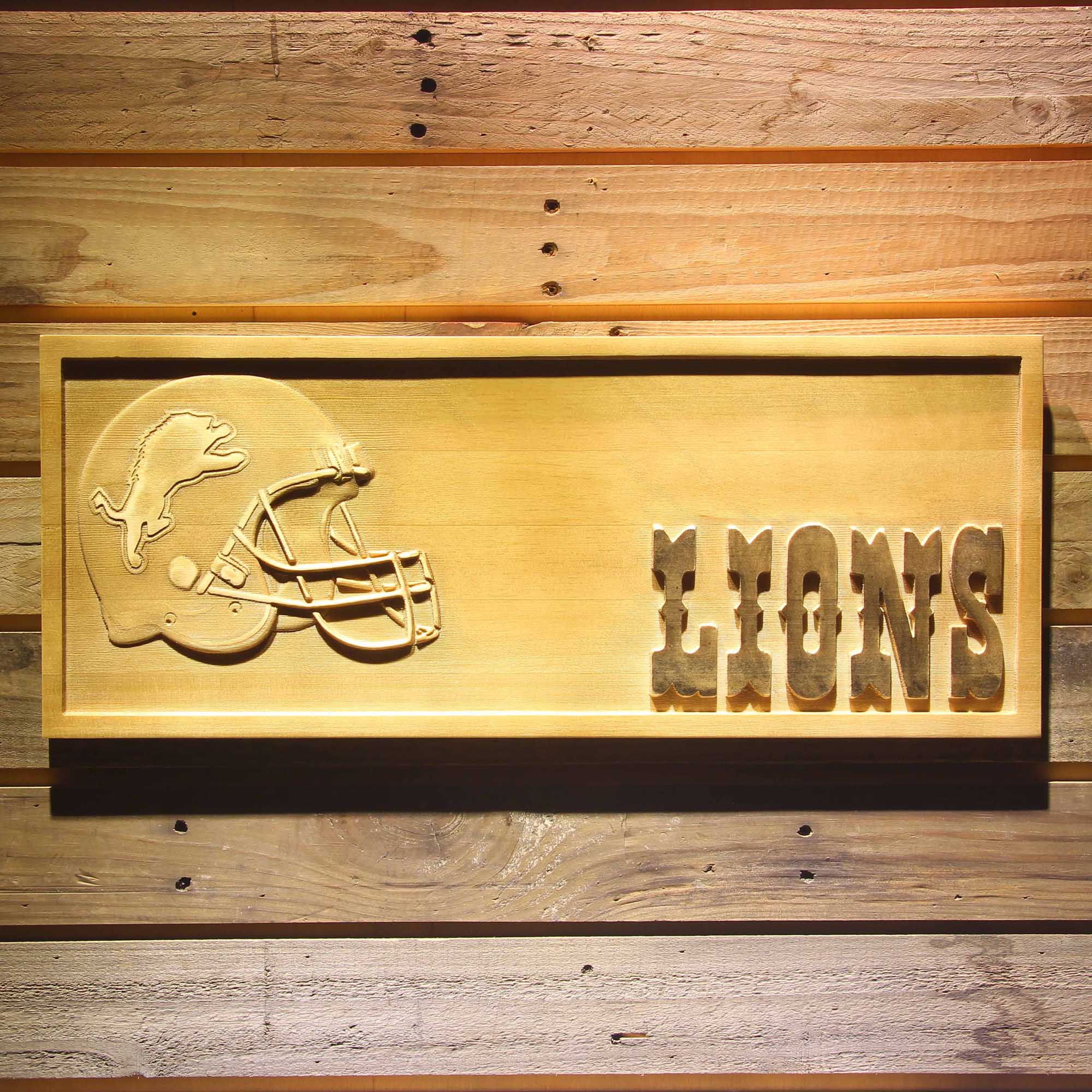 Detroit Lions 3D Solid Wooden Craving Sign